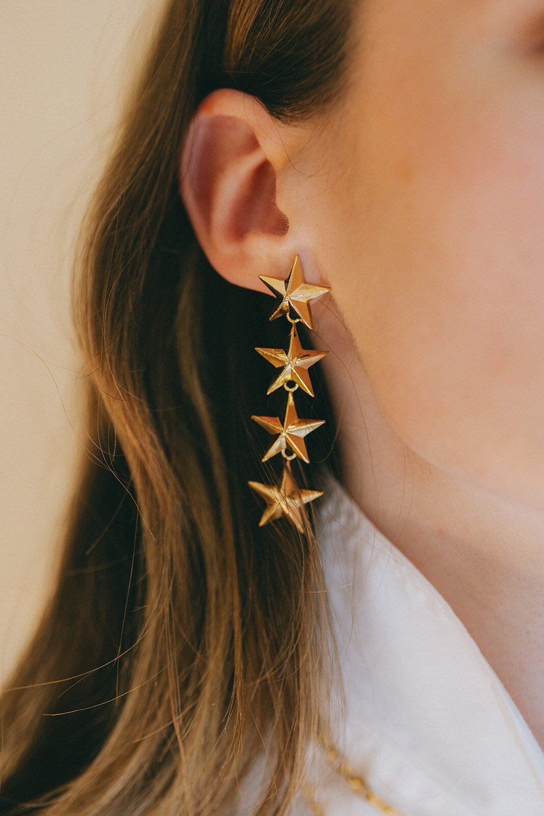Silver-plated star drop stud earrings MONSIEUR SIMONE Golden