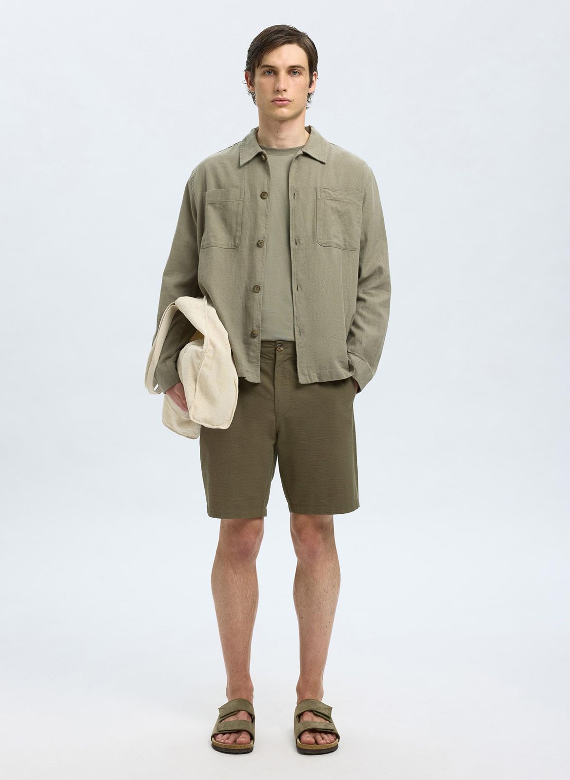 Short droit en coton bio mélangé SELECTED Vert