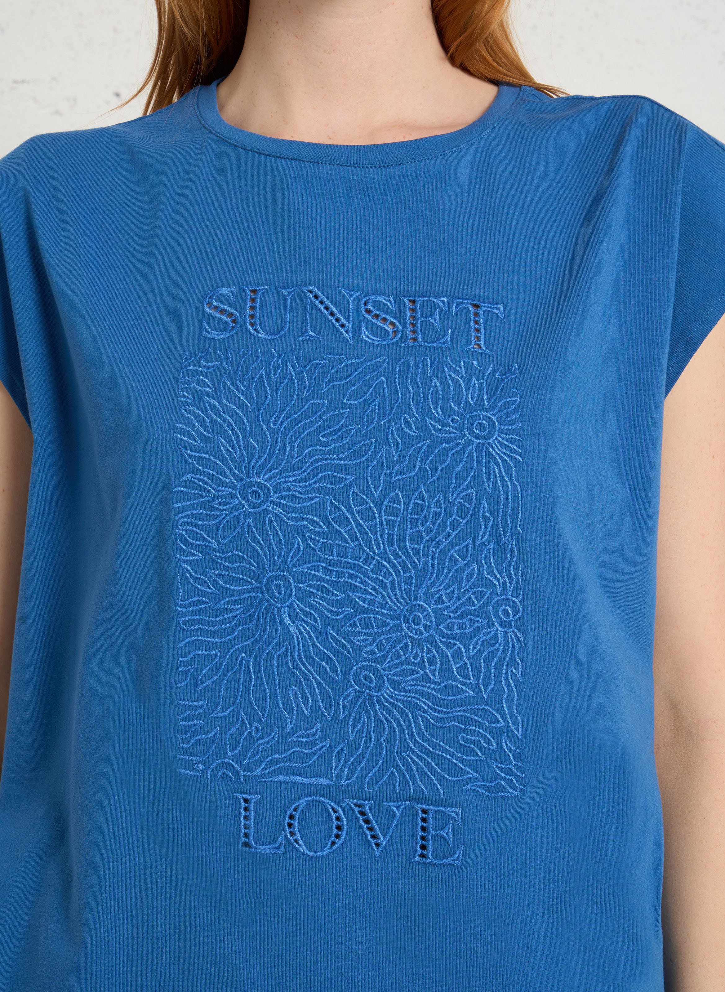 Tee-shirt ample en coton mélangé Bleu