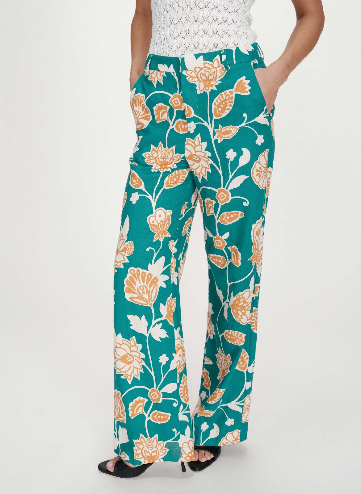 Pantalon taille haute imprimé floral GRACE ET MILA Vert