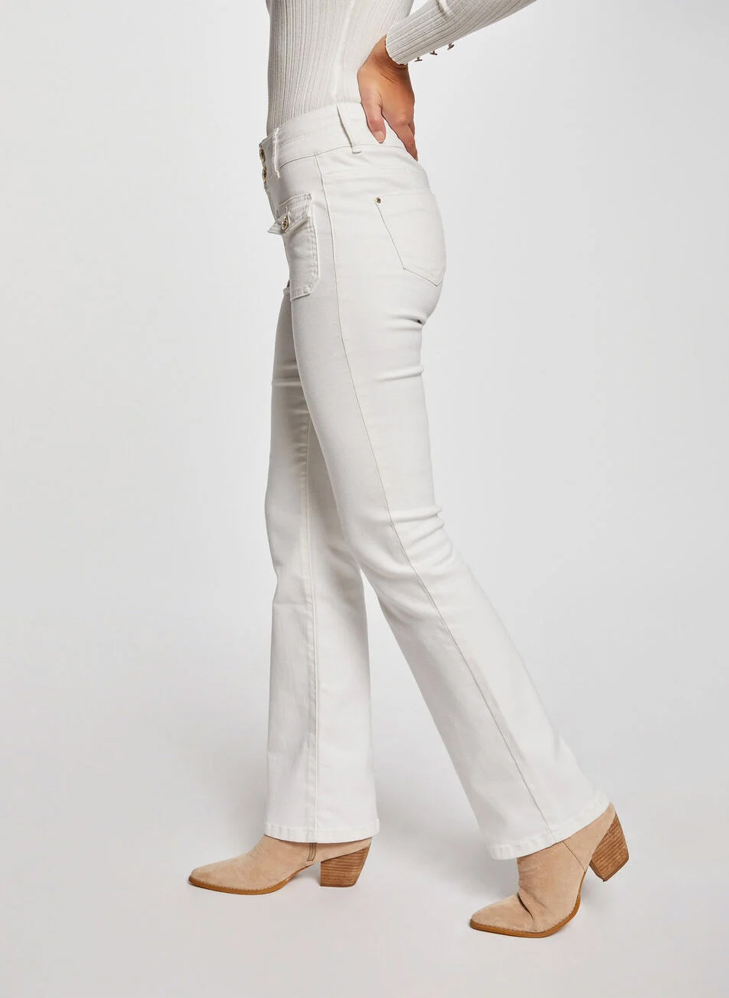 High Waist Bootcut Jeans aus Baumwoll-Mix Weiss