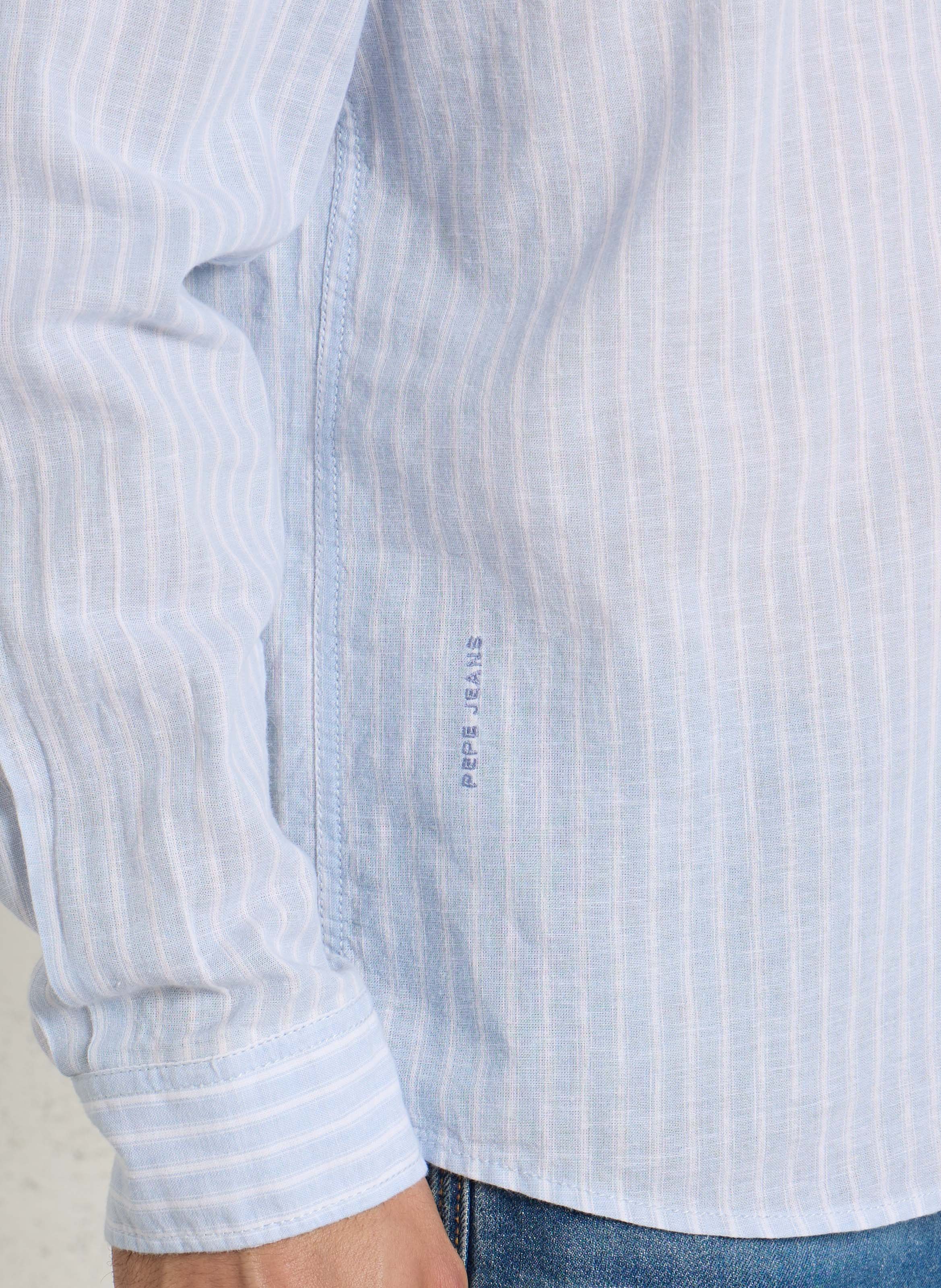 Regular-fit shirt with classic striped collar in linen and cotton PEPE JEANS Blue