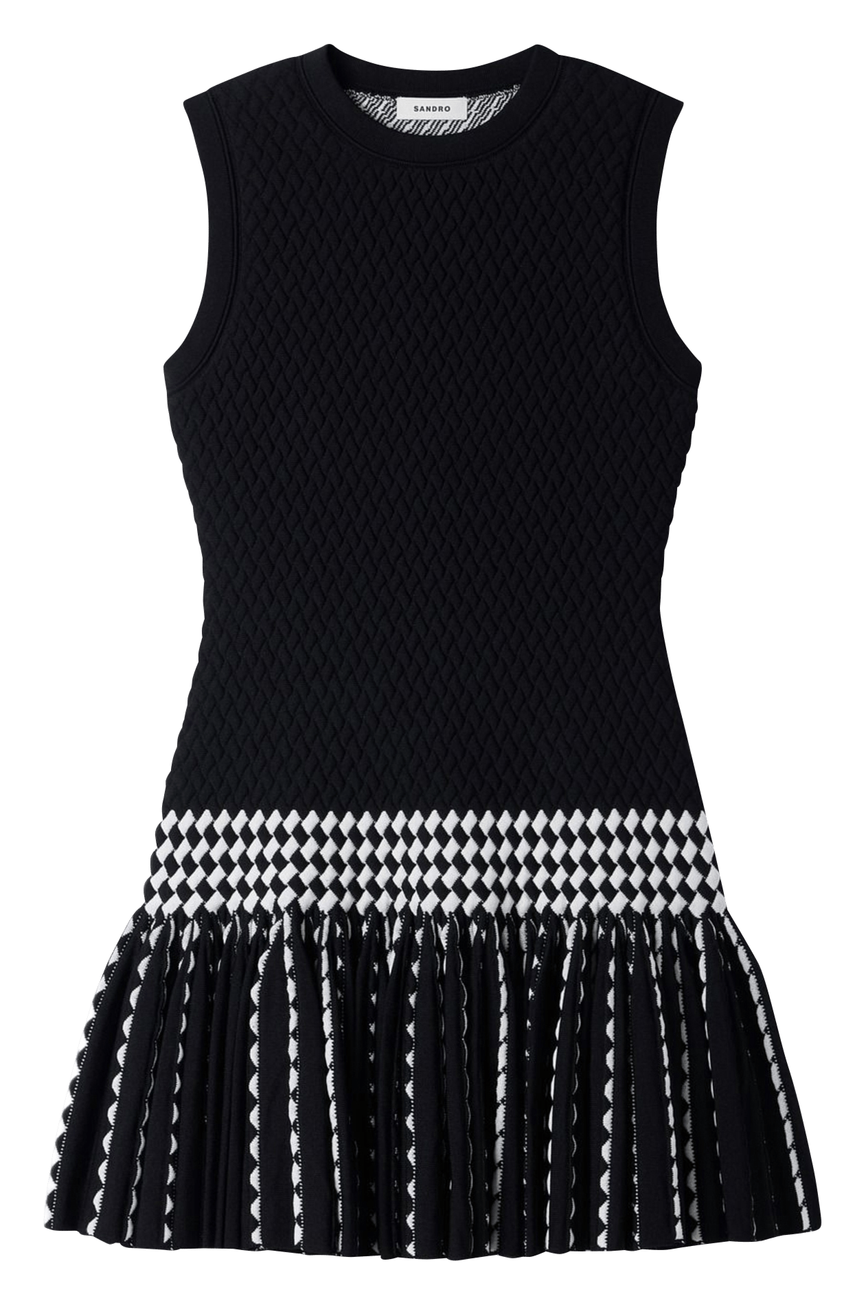Sleeveless flared checkered dress SANDRO Black