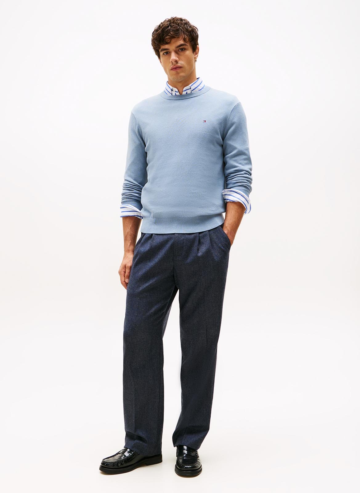 Pull col rond en coton mélangé TOMMY HILFIGER Bleu