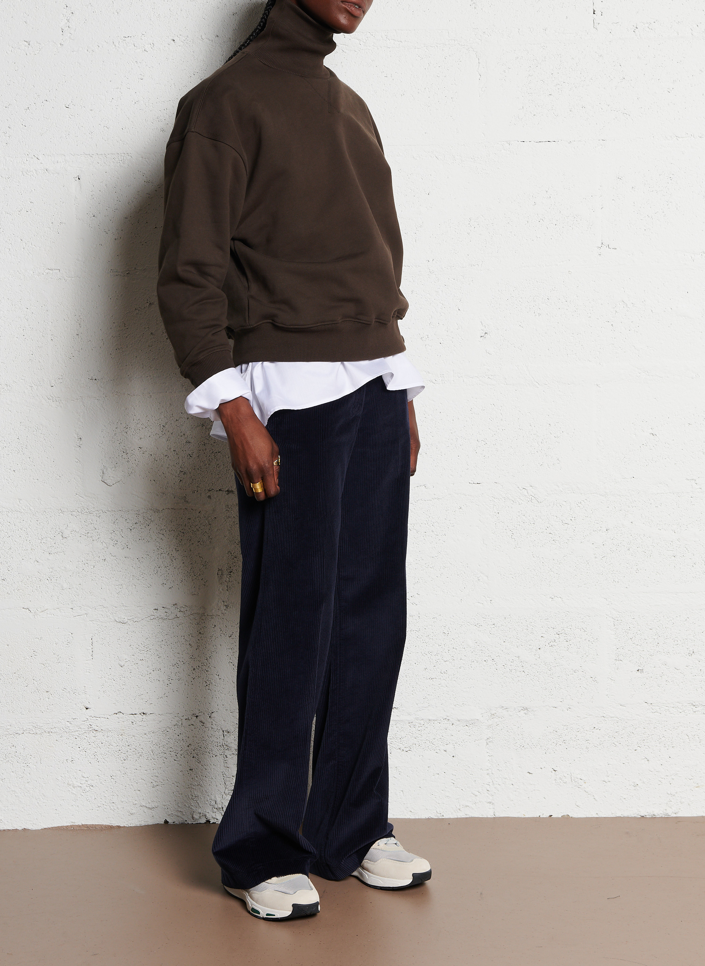 Pantalon droit en velours de coton POMANDERE Bleu
