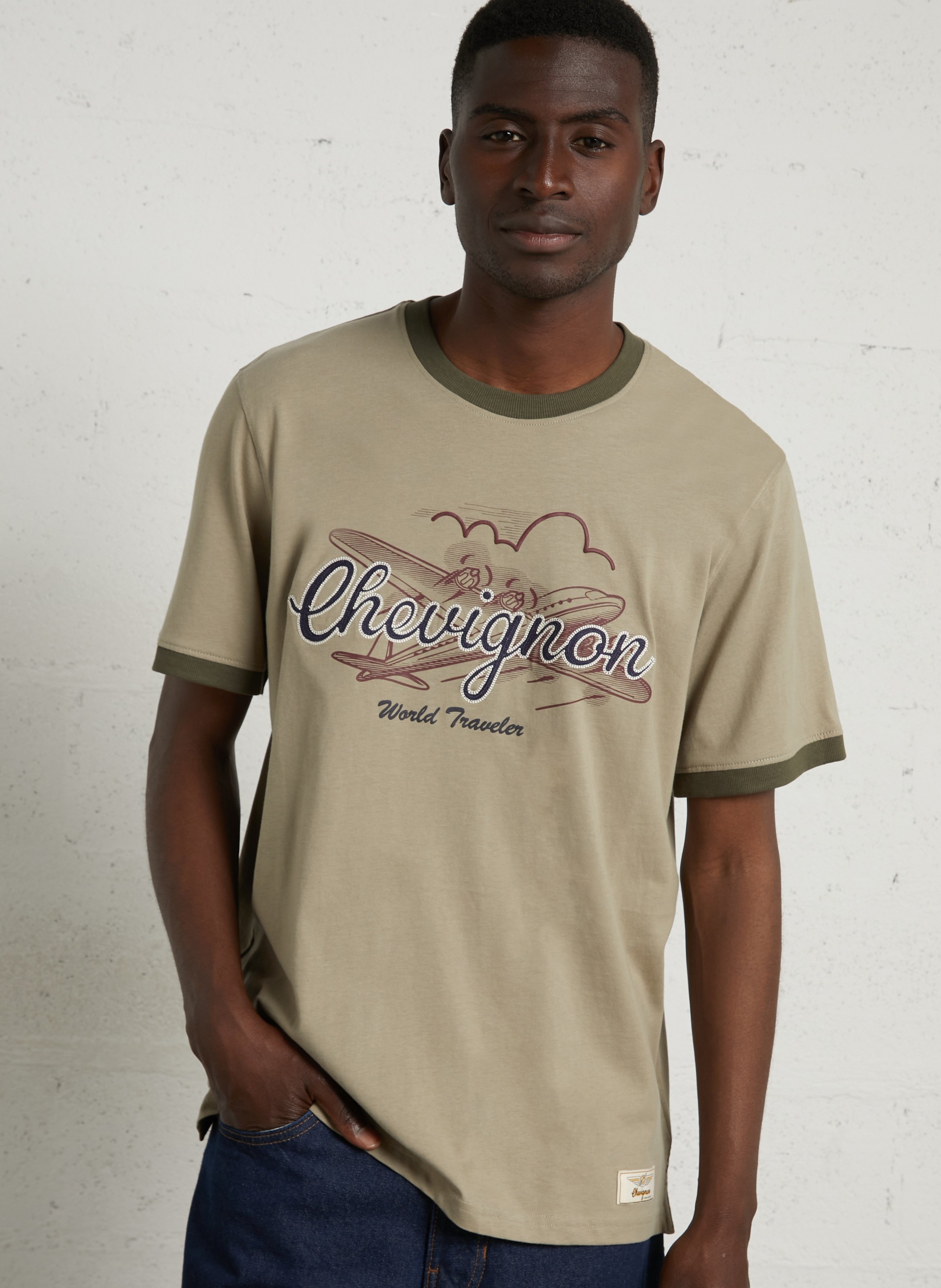 Tee-shirt droit col rond brodé CHEVIGNON Vert