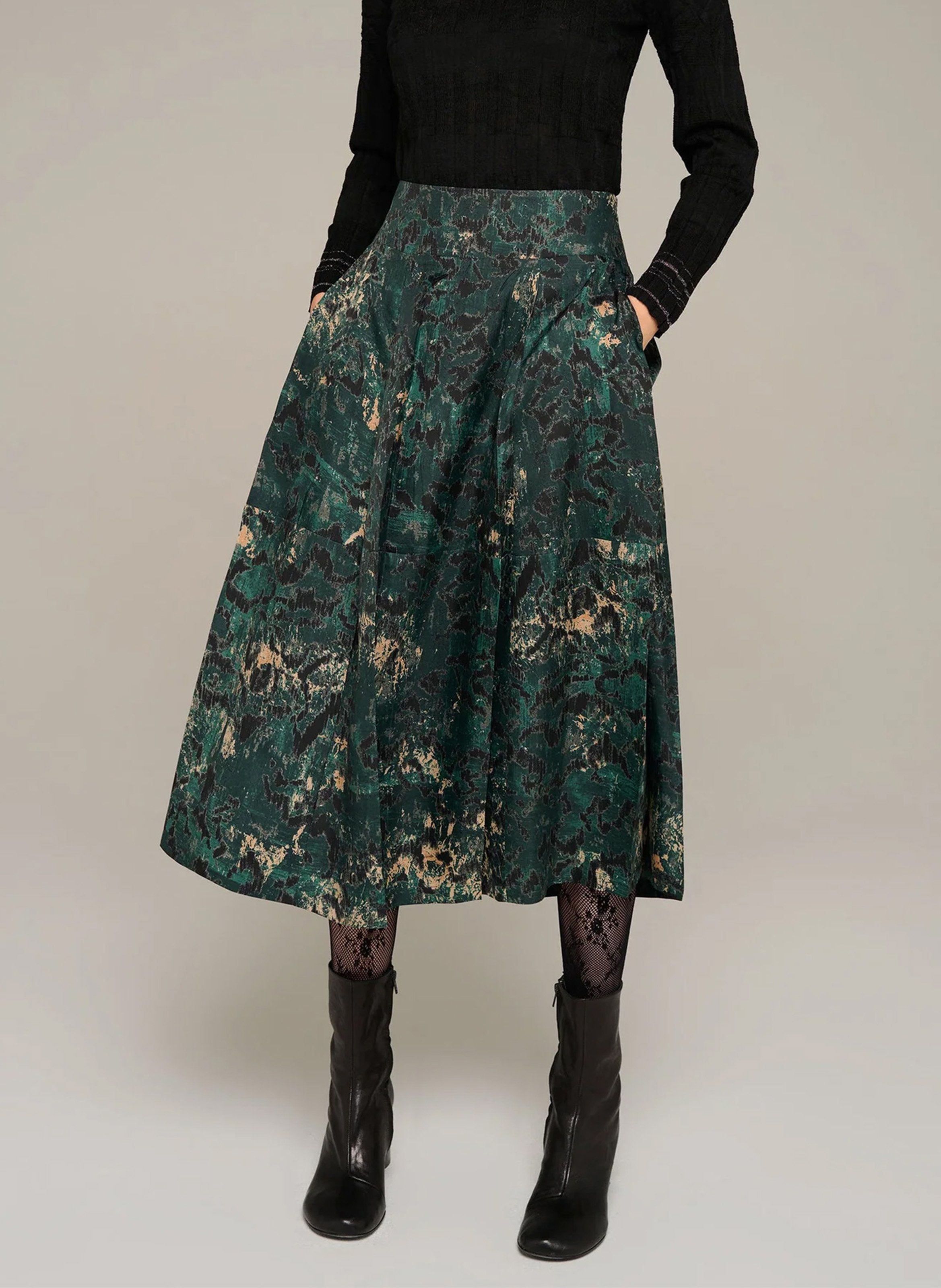 Flared printed midi skirt COTELAC Green