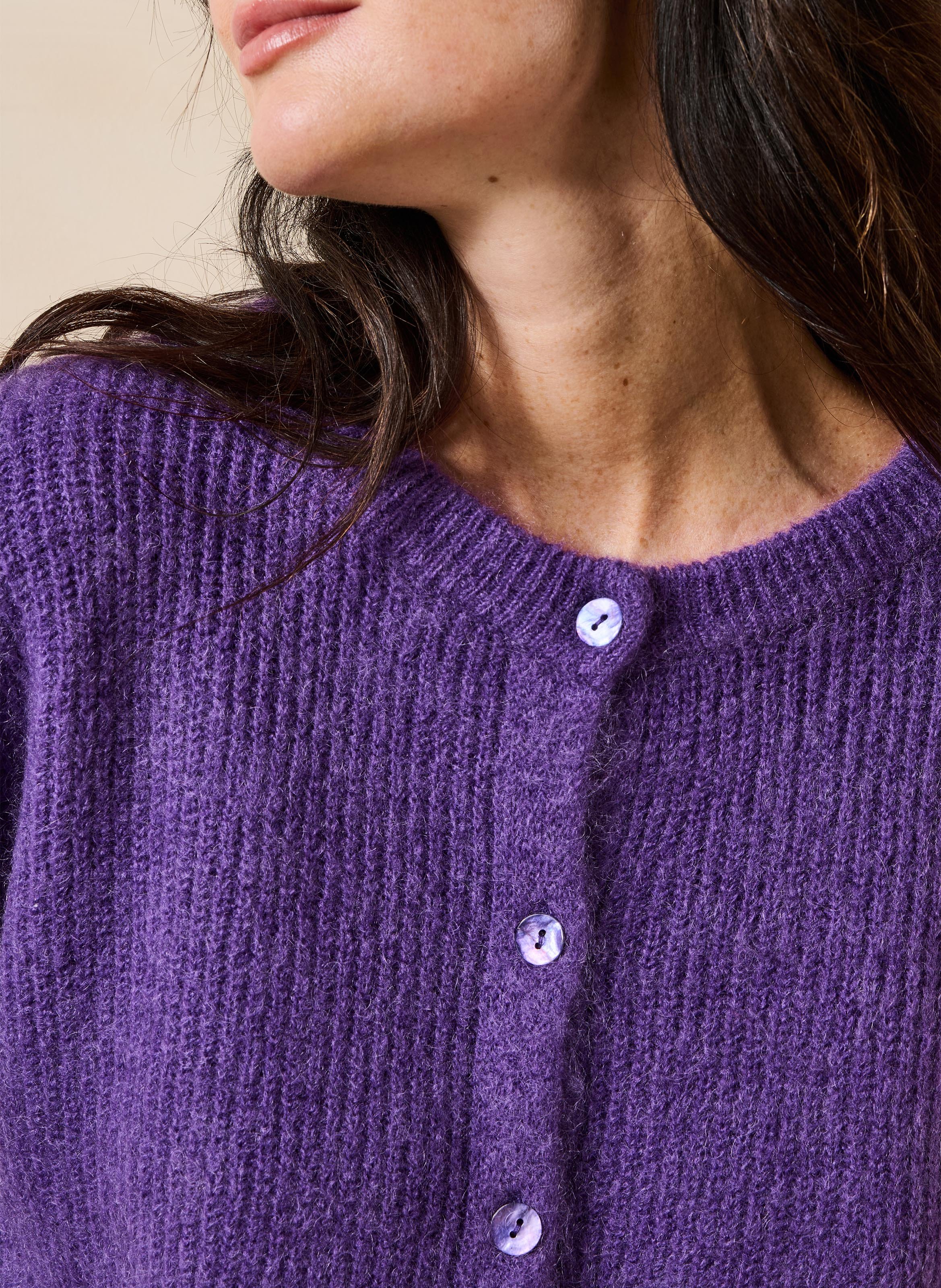 Gilet ample col rond en maille mélangée LA FEE MARABOUTEE Violet