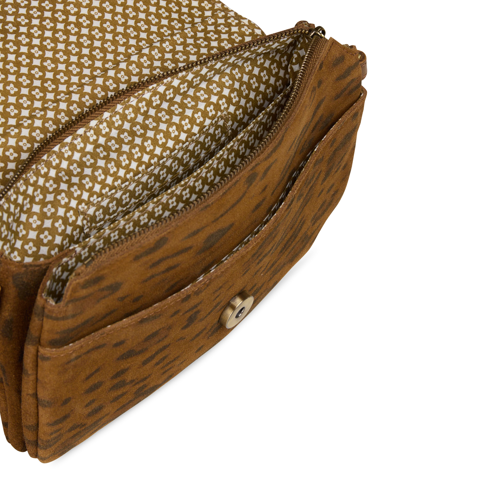 Schoudertas van veloursleer met print MILA LOUISE Beige
