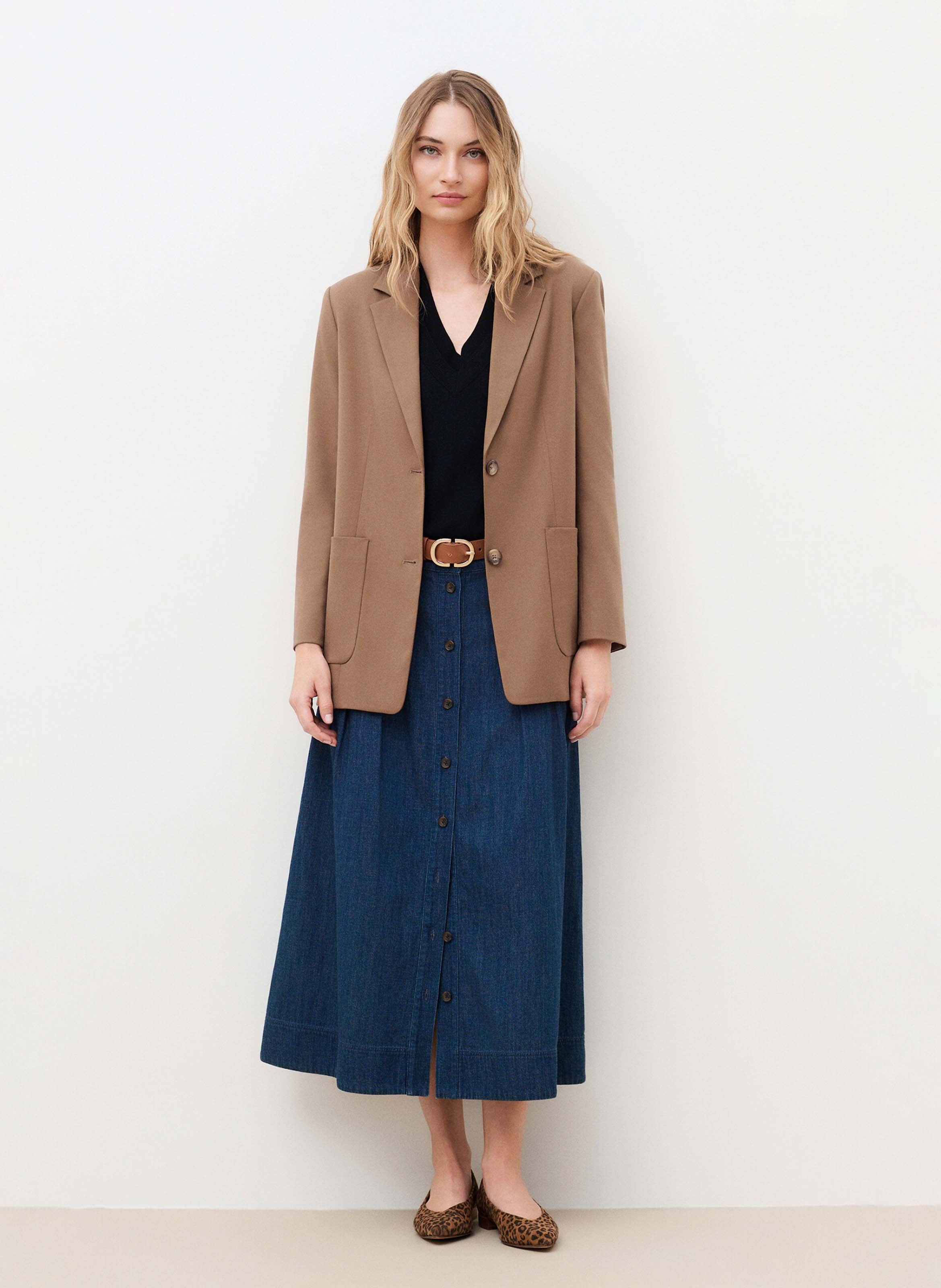 Plain straight blazer CAROLL Brown