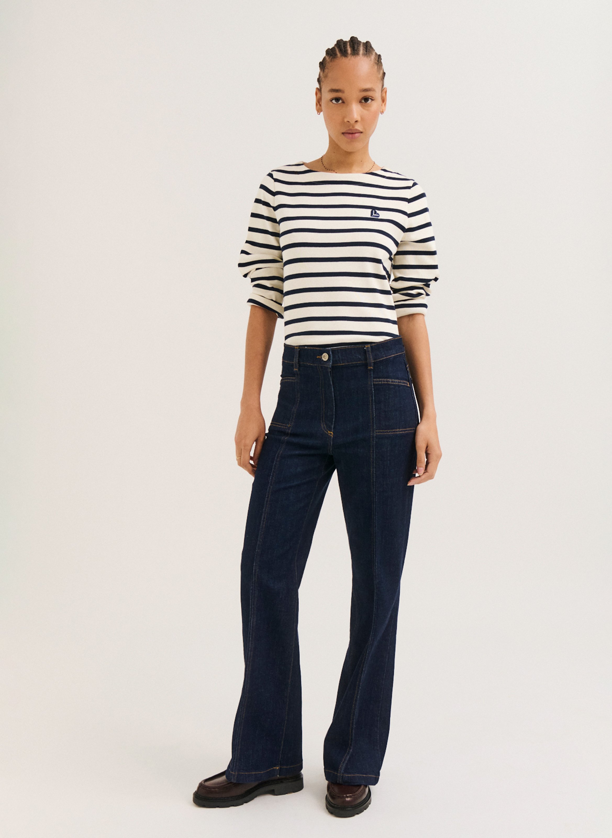Hoge taille flared jeans in rauw denim PABLO Blauw