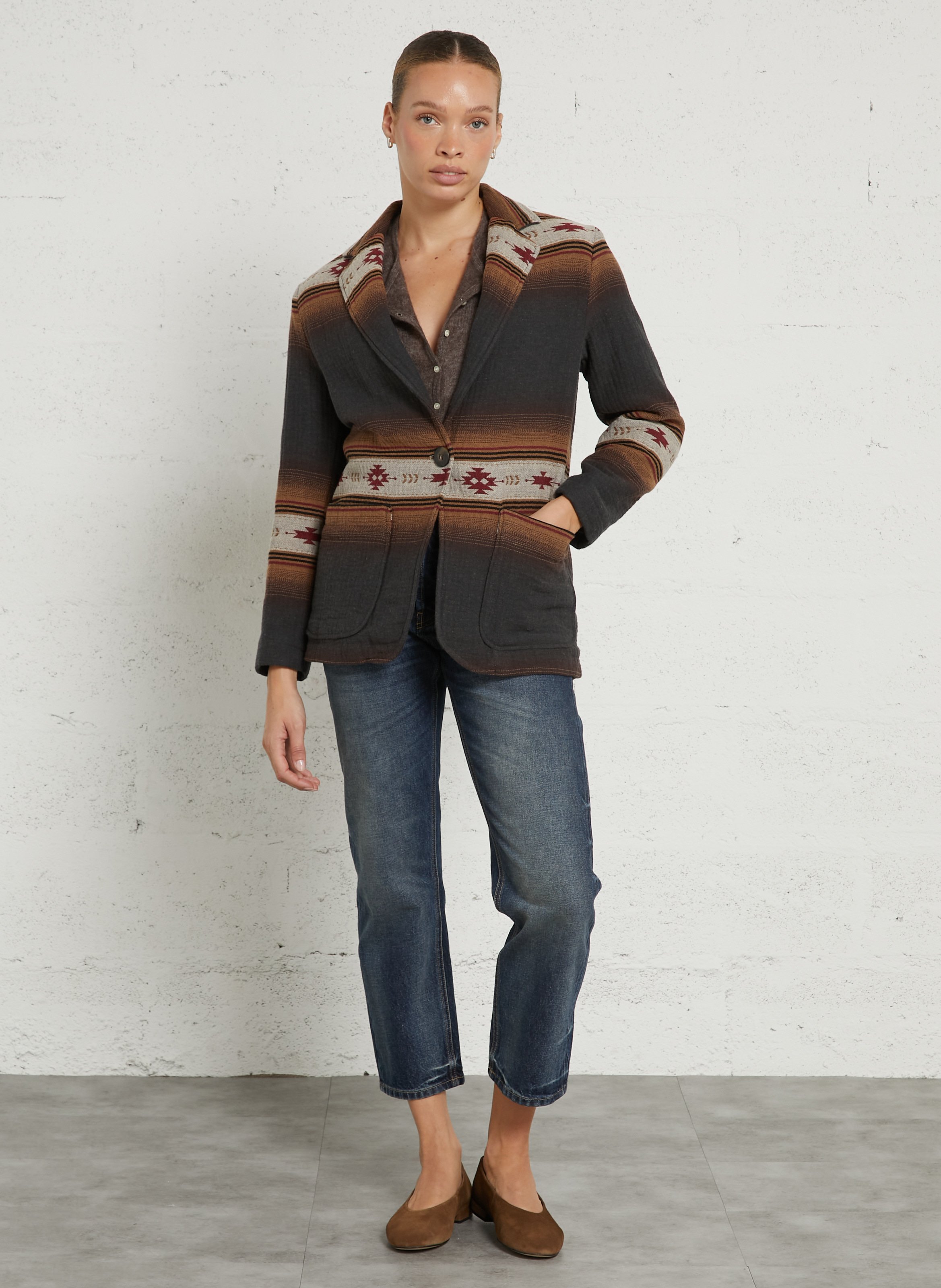 Veste droite imprimée en coton mélangé DIEGA Gris