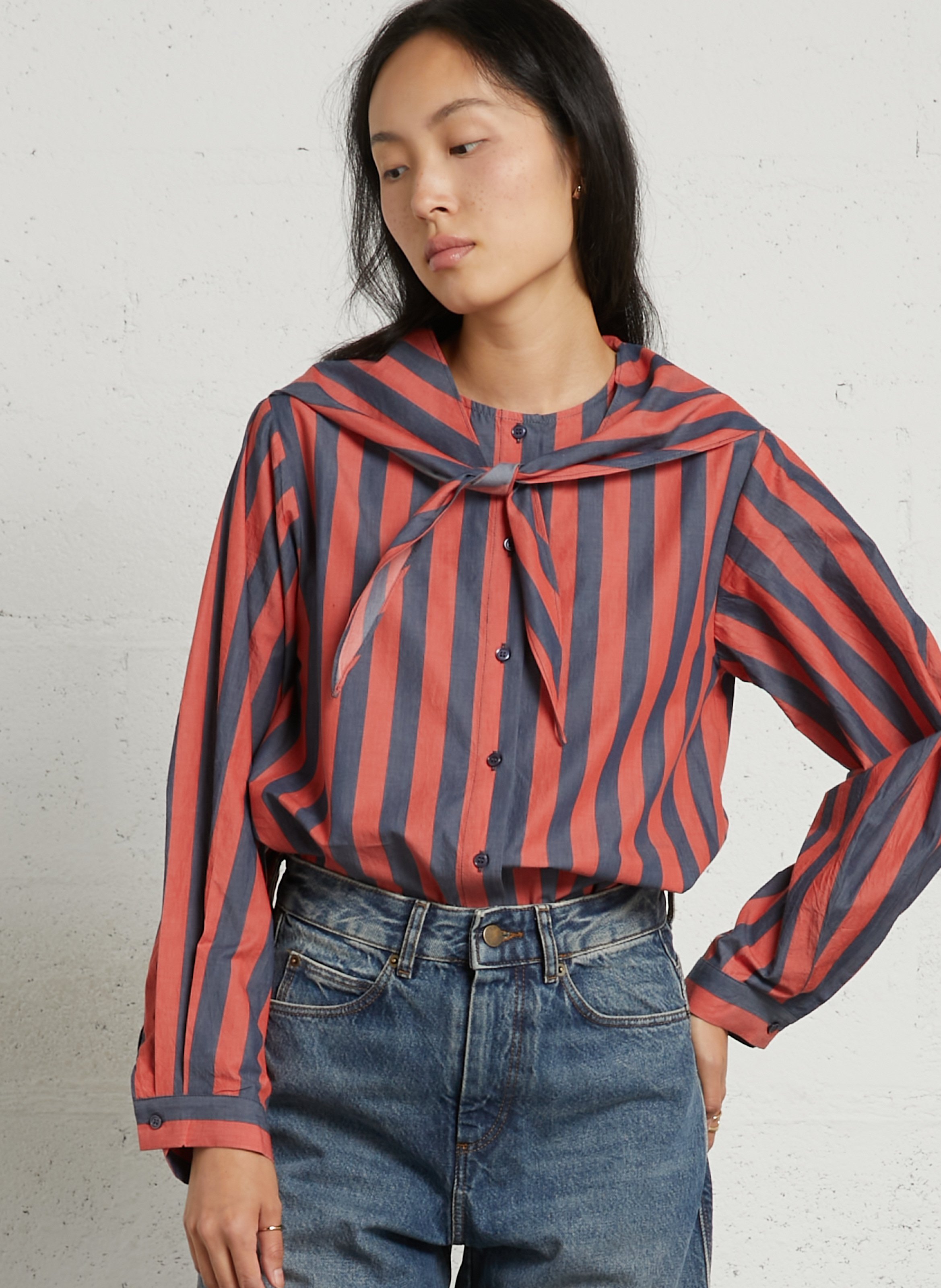 Rechte gestreepte blouse met ronde hals van katoen THE TINY BIG SISTER Veelkleurig