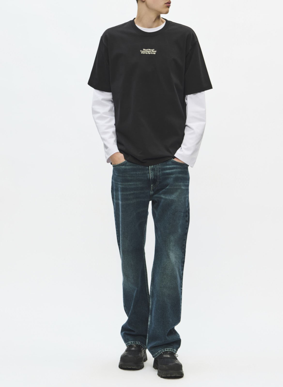 Tee-shirt col rond en coton WOOD WOOD Noir