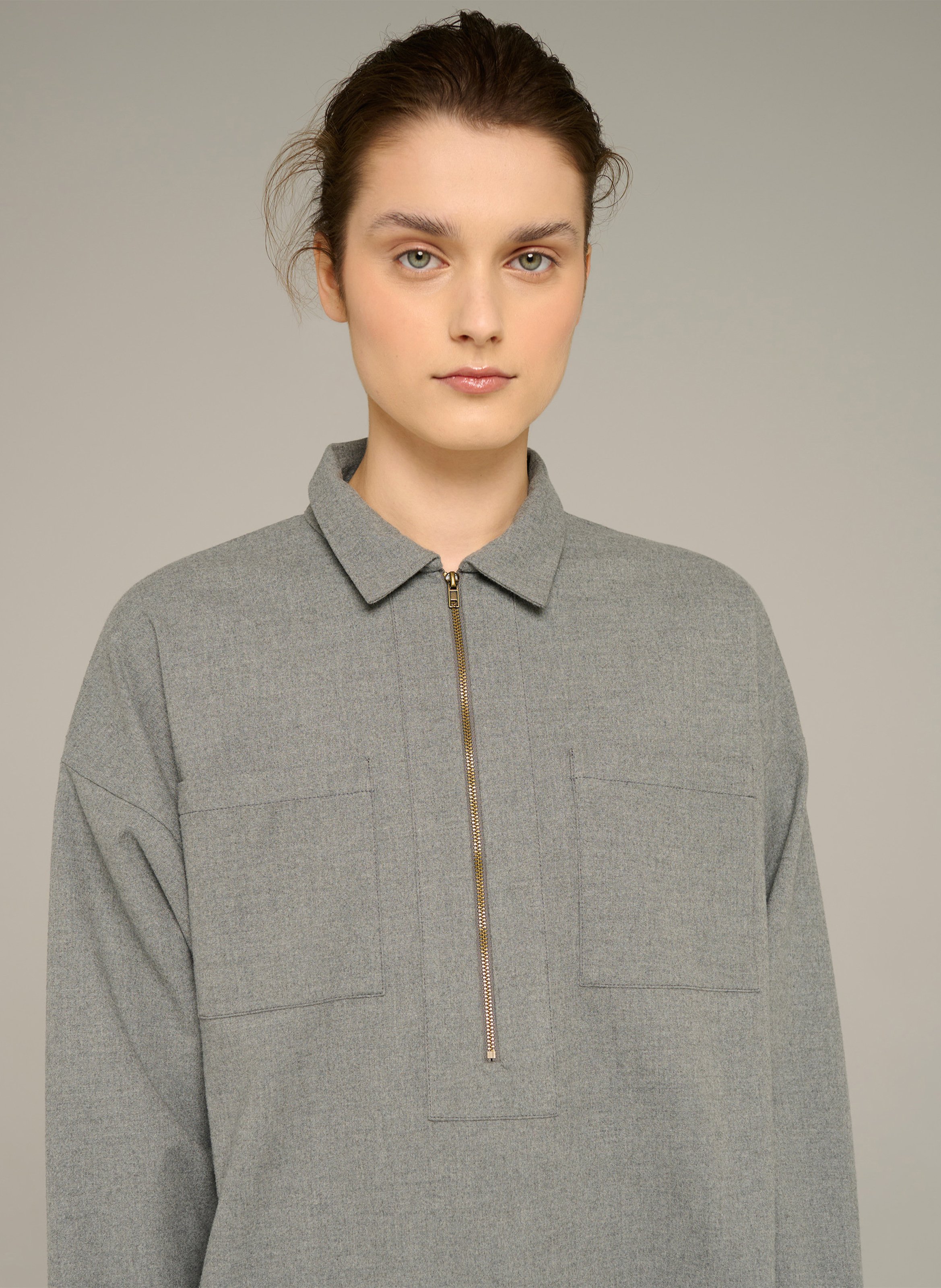 Short straight long-sleeved dress COTELAC ACOTE Grey