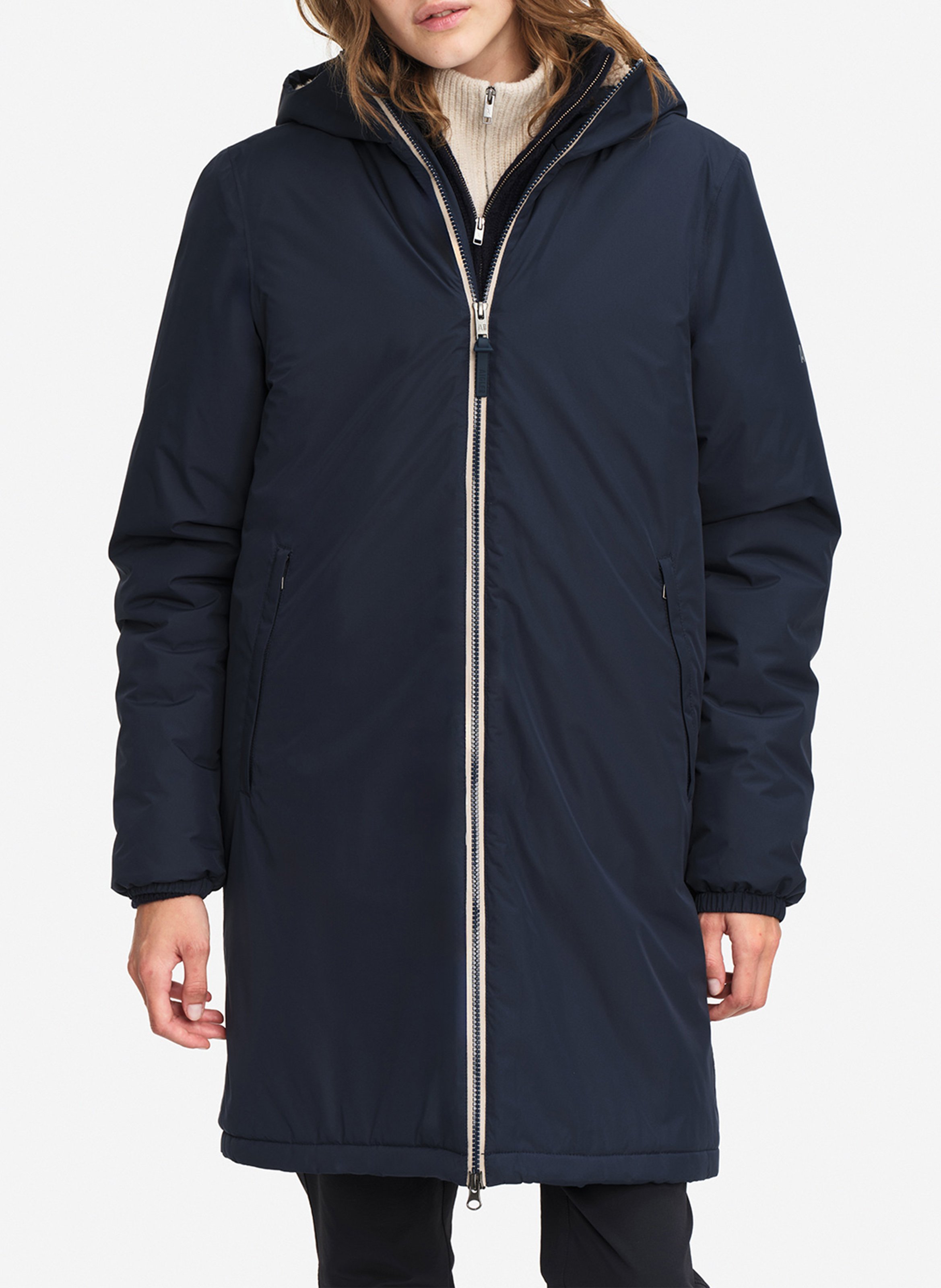Parka droite mi-longue à capuche unie AIGLE Bleu