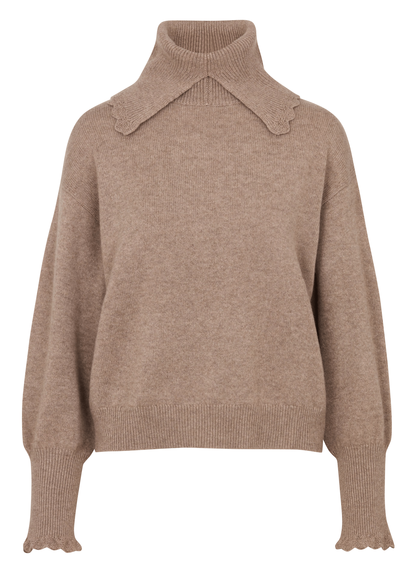 Rechte pull met opstaande kraag met omslag van kasjmier HIRCUS Beige