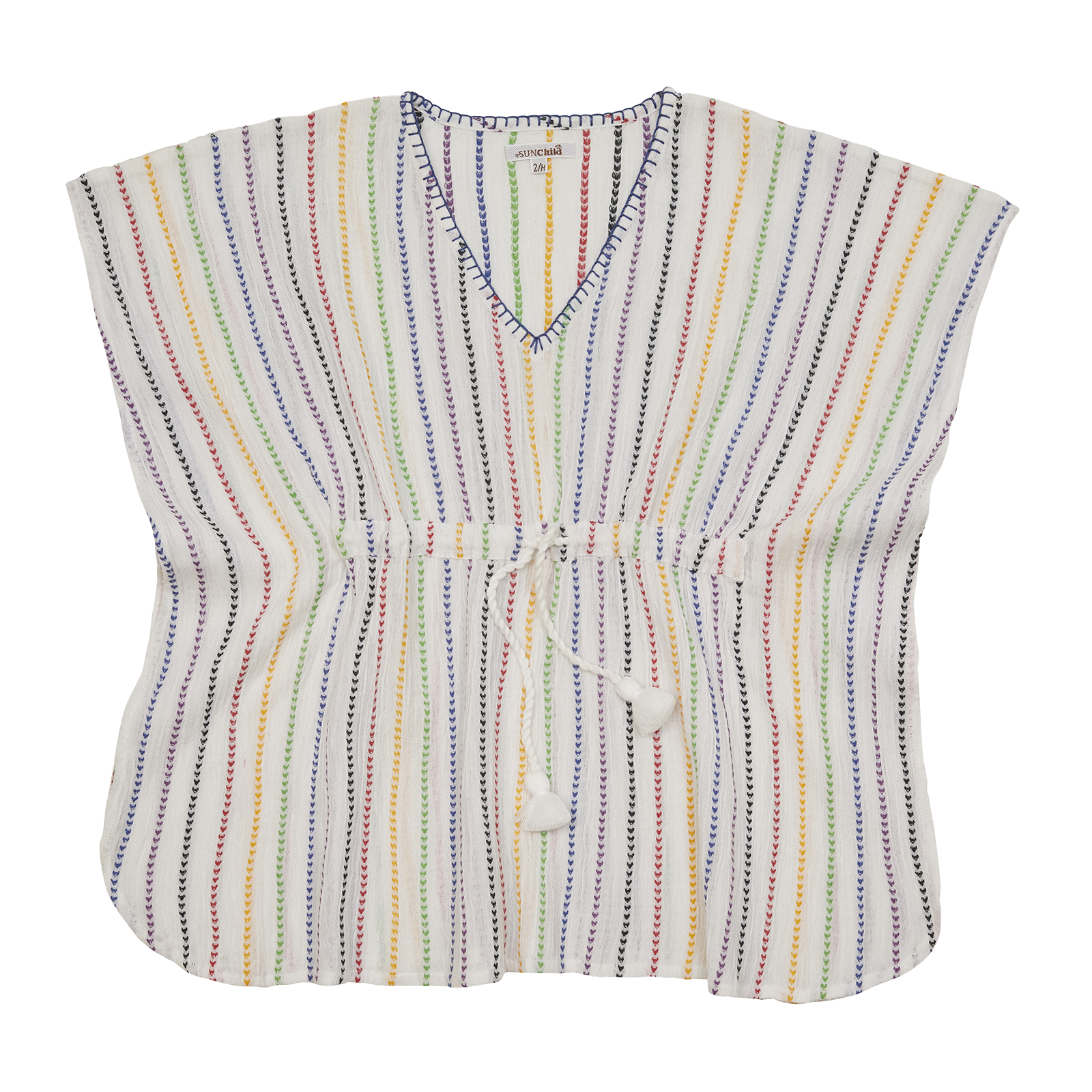 Poncho court col V en coton  SUNCHILD Multicolore