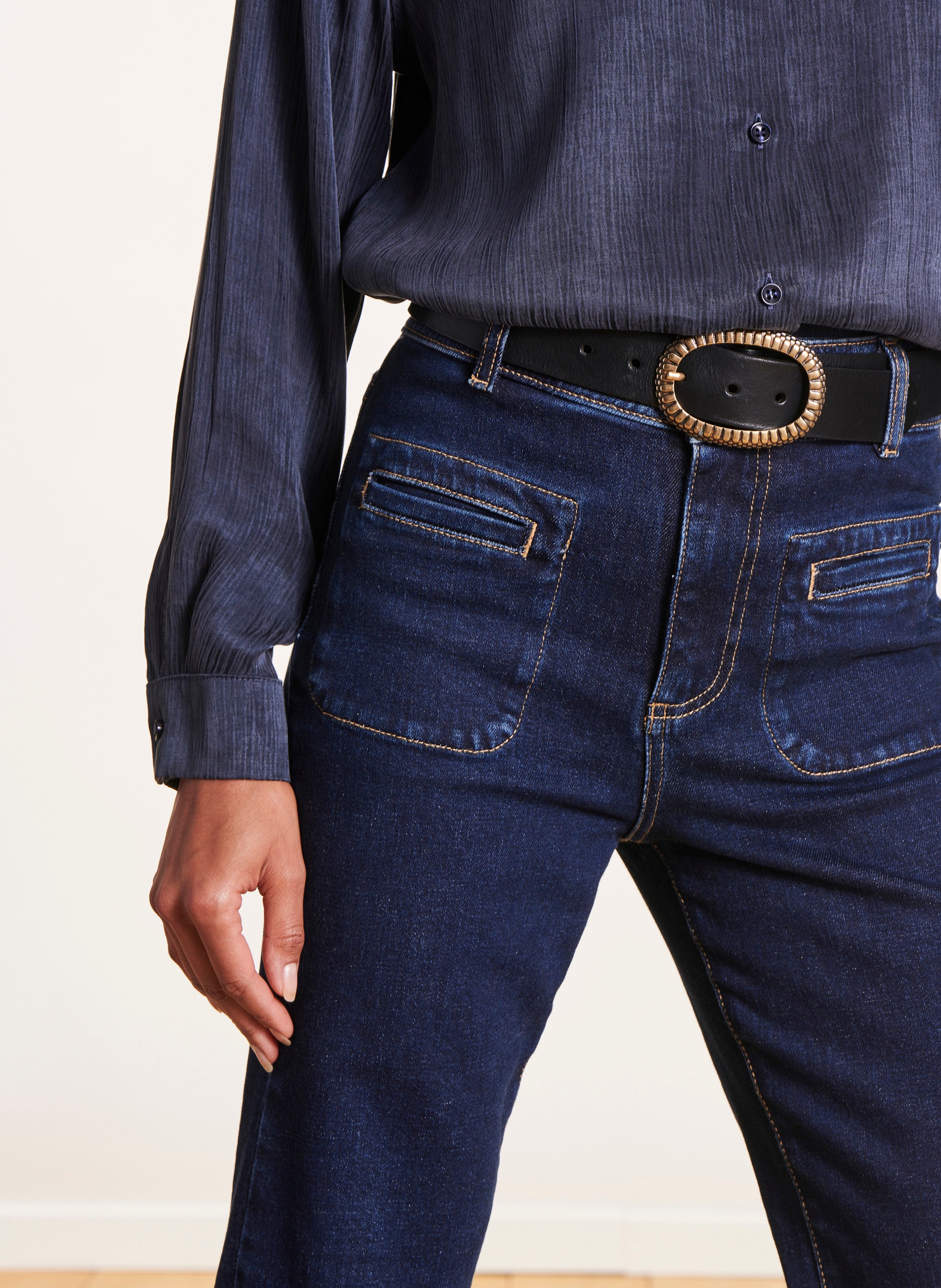 Jean bootcut taille haute en coton mélangé  LA FEE MARABOUTEE Bleu