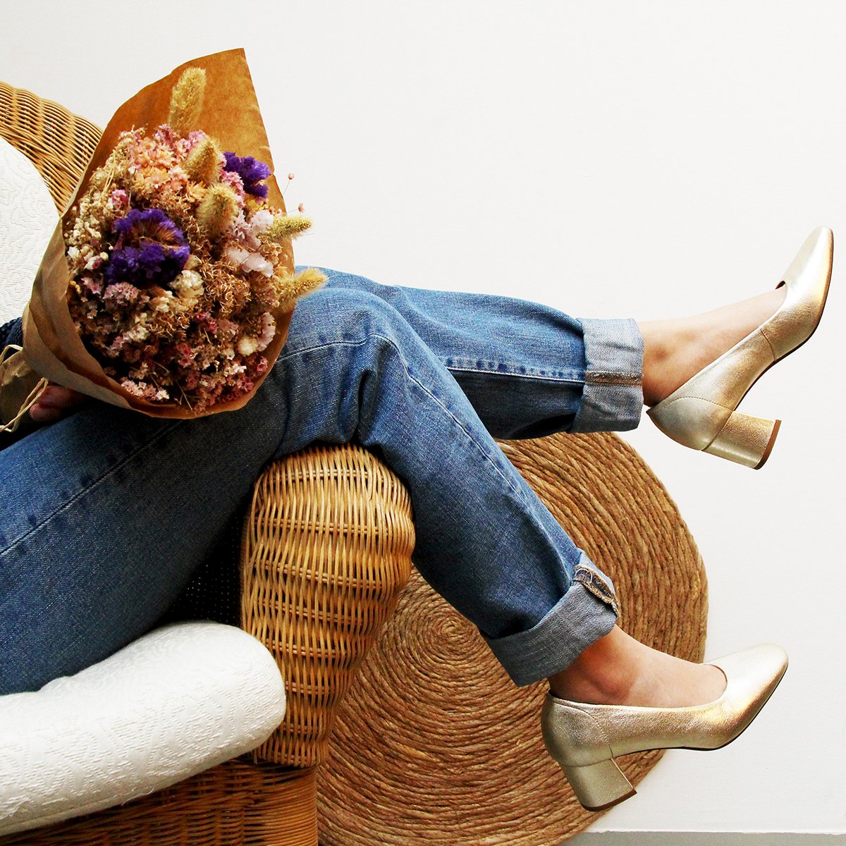 Metallic leather retro pumps JULES & JENN Golden