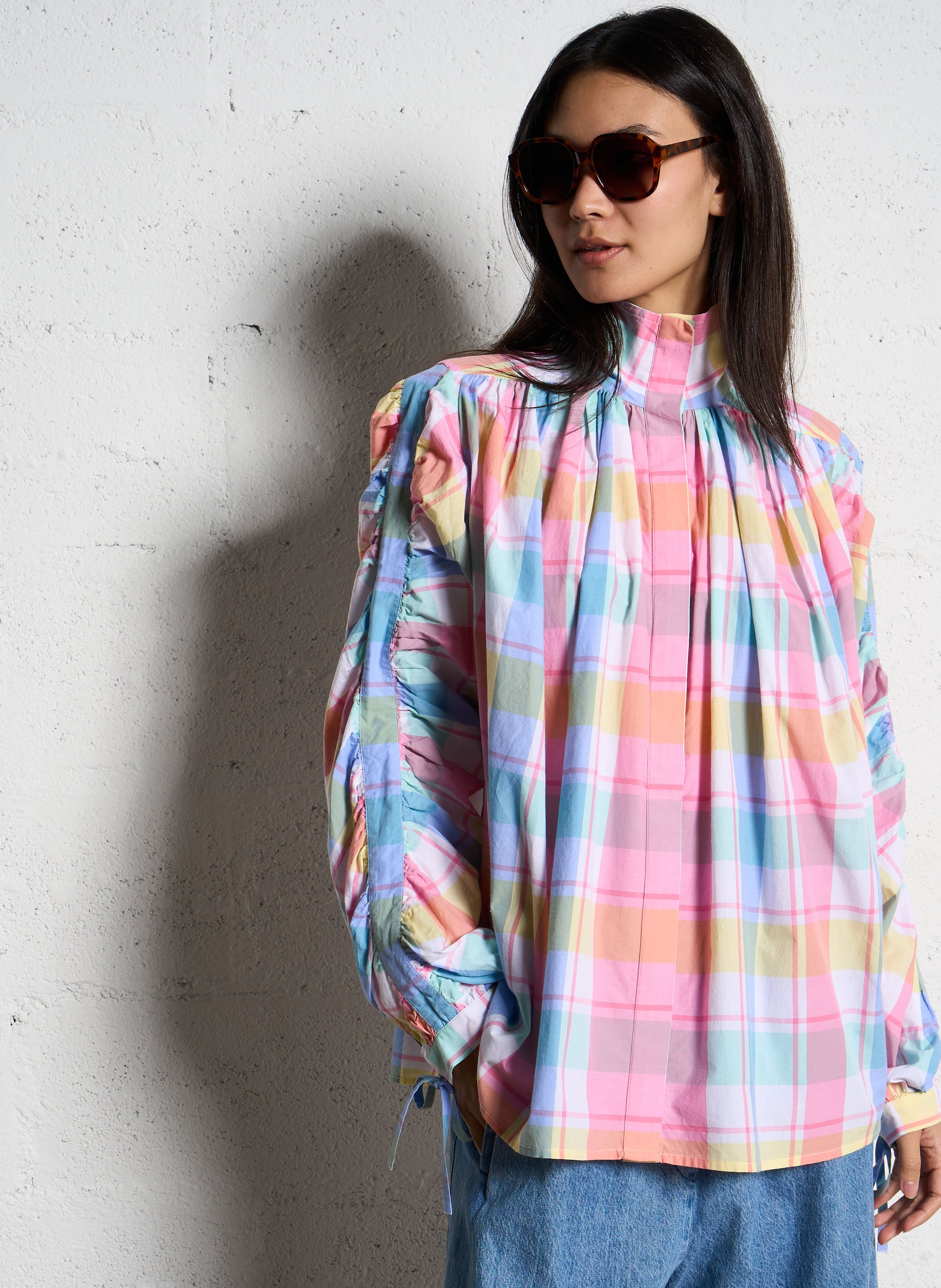 High-neck printed cotton blouse V DE VINSTER Multicolored