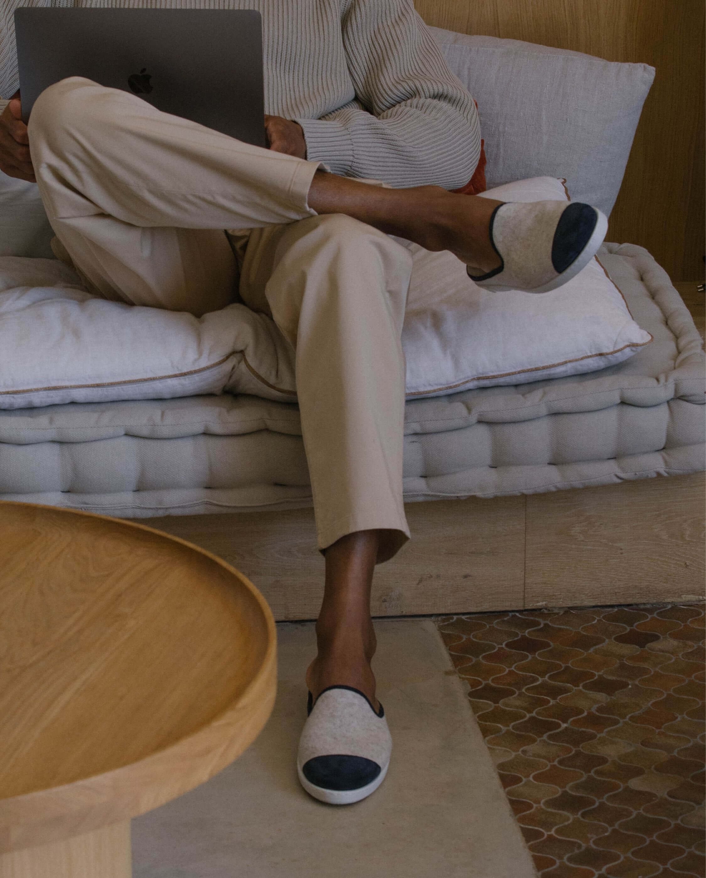 Mule homme laine, beige marine ANGARDE Beige