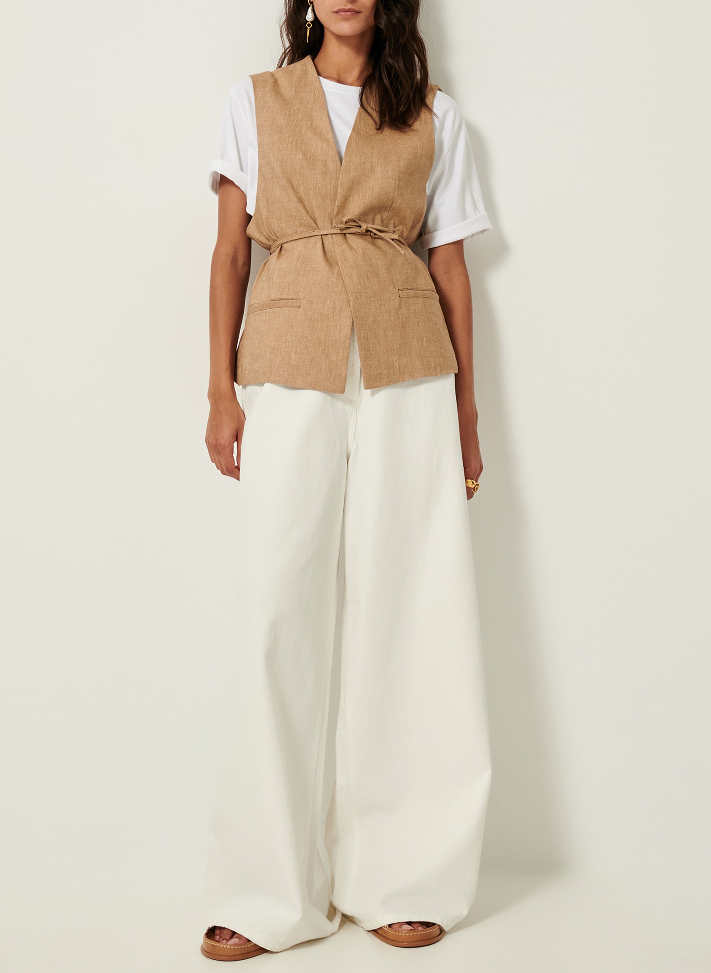 Straight linen-blend tailored jacket SESSUN Beige
