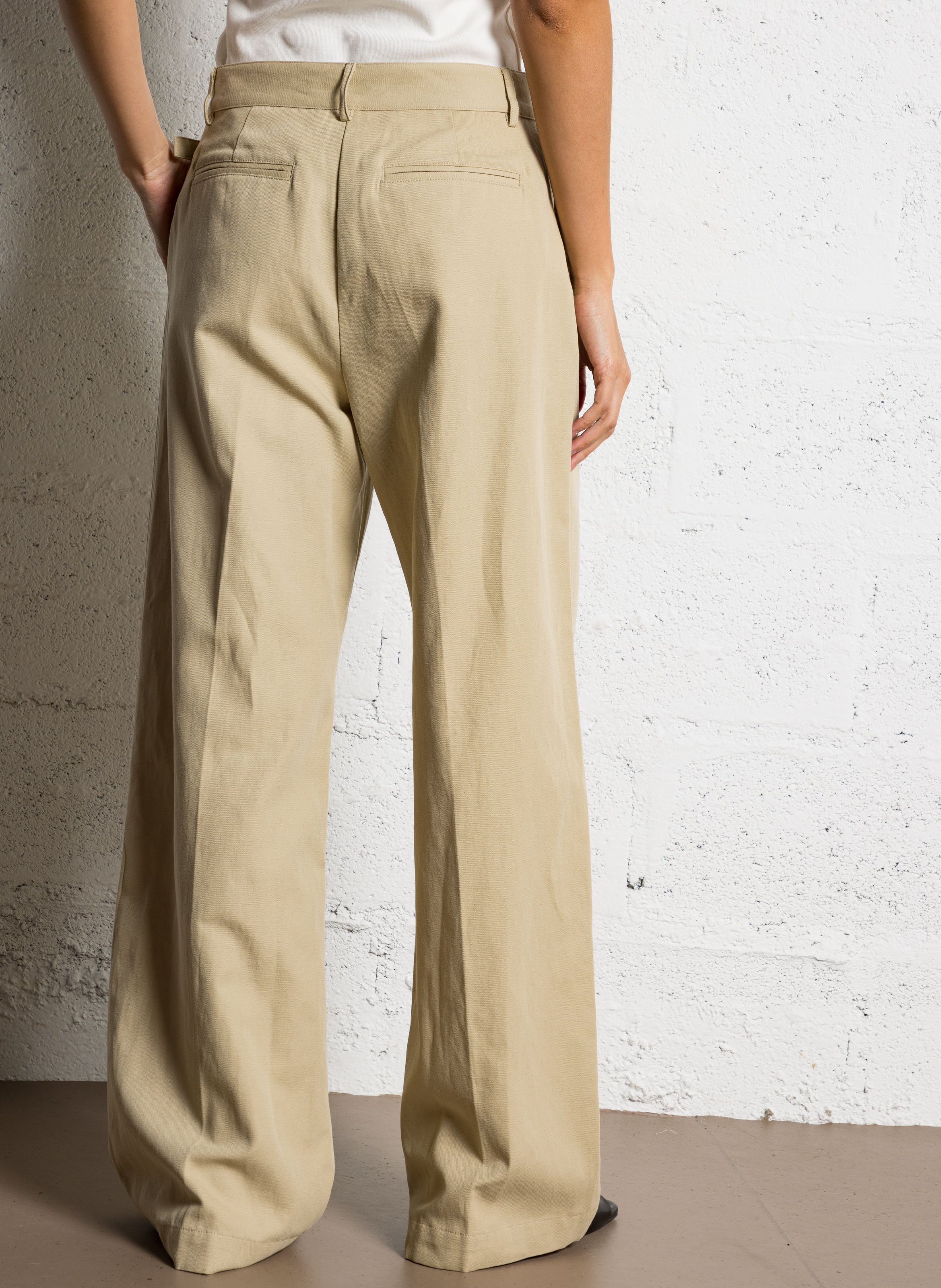 Pantalon large en coton et lin POMANDERE Beige