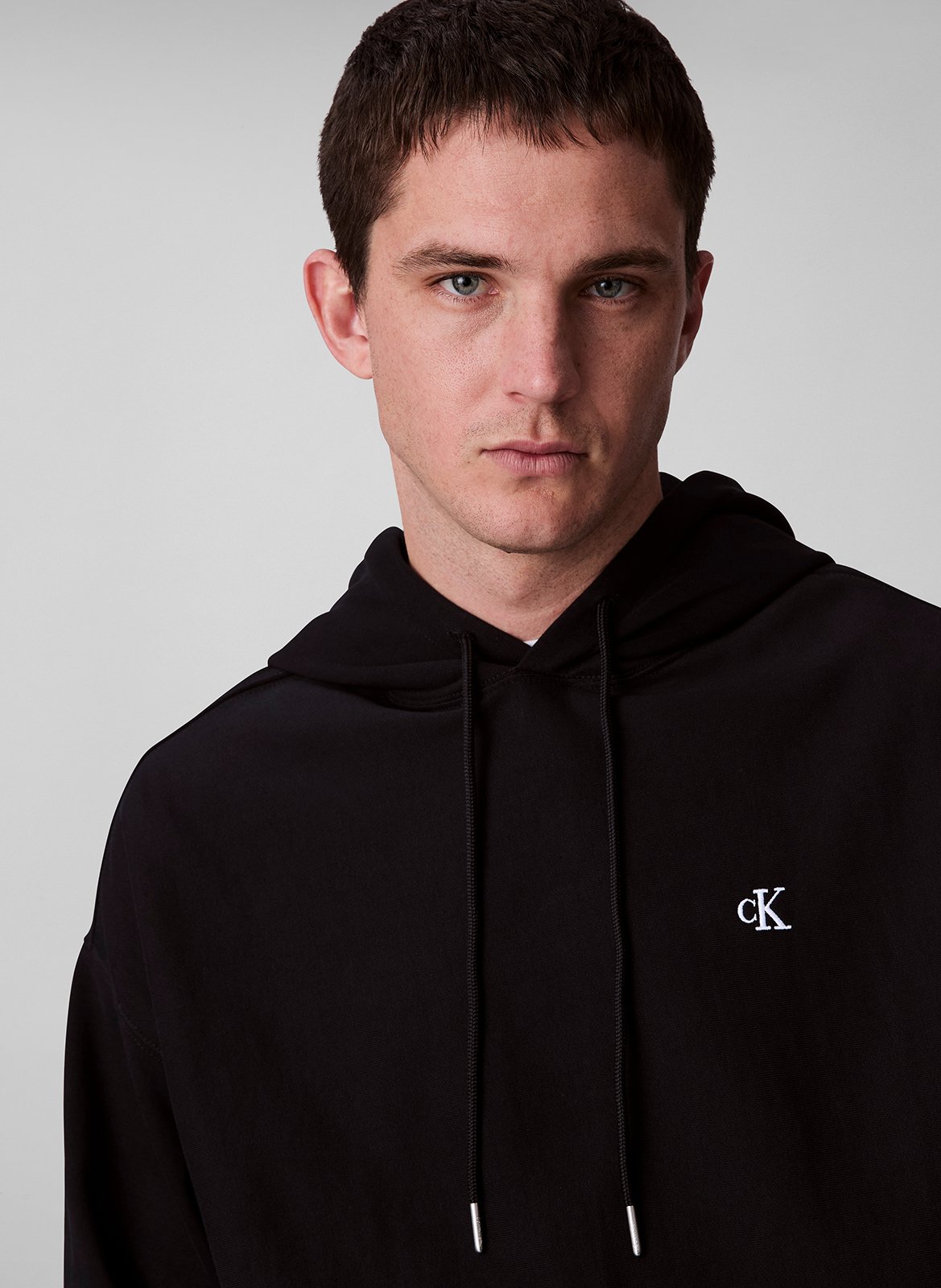 Sweat à capuche uni en coton mélangé CALVIN KLEIN Noir