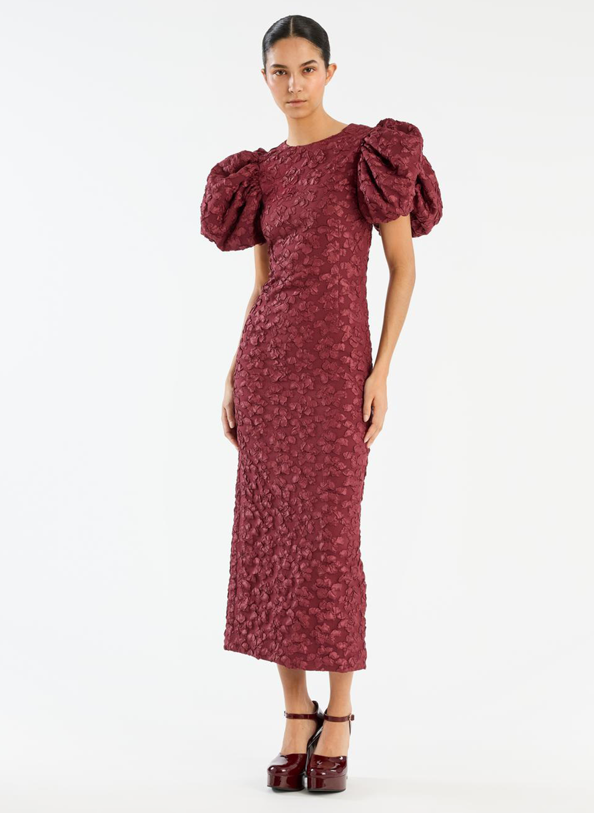 Robe longue col rond en jacquard ROTATE Marron