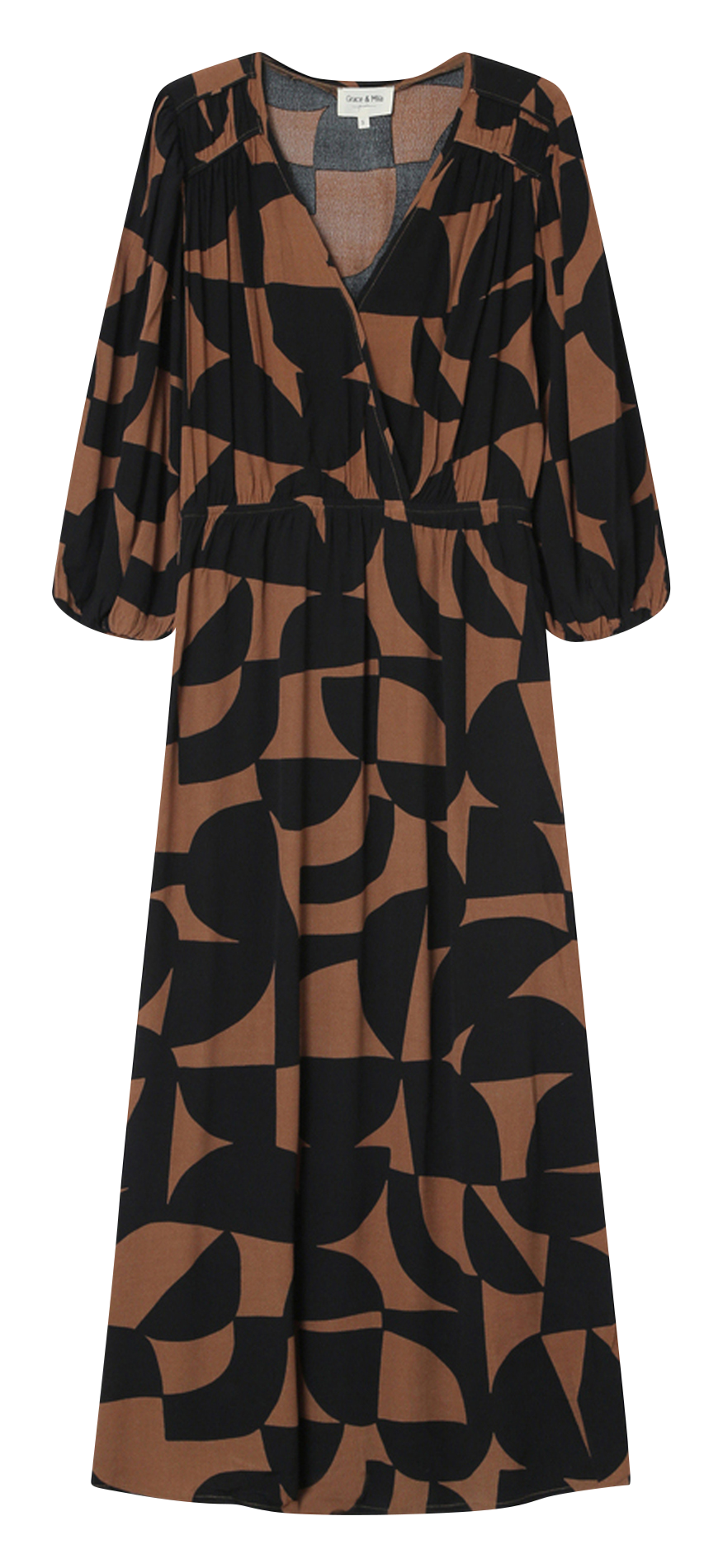 Lange jurk met V-hals en print GRACE ET MILA Brown