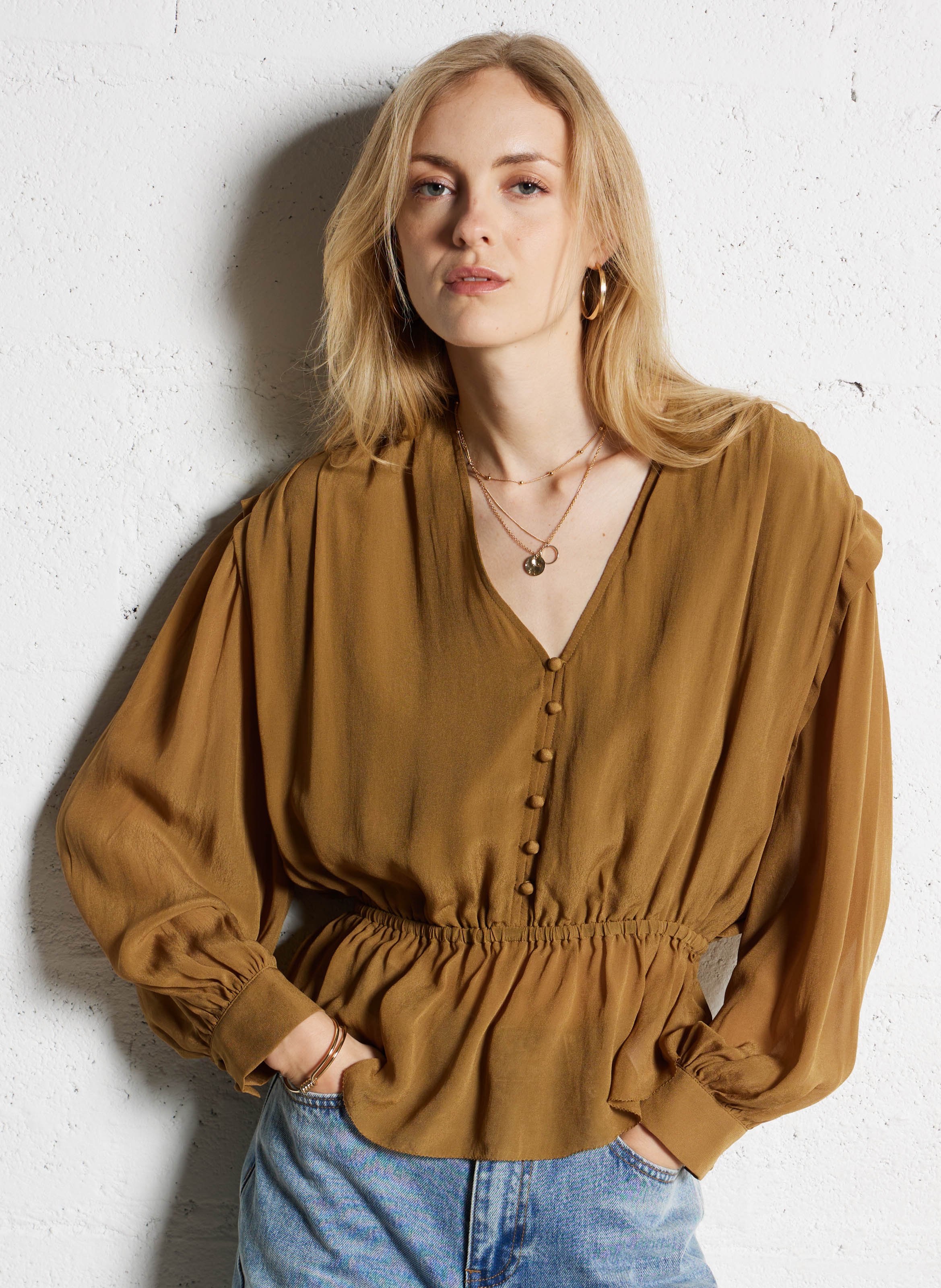 Blouse col v SUNCOO Kaki