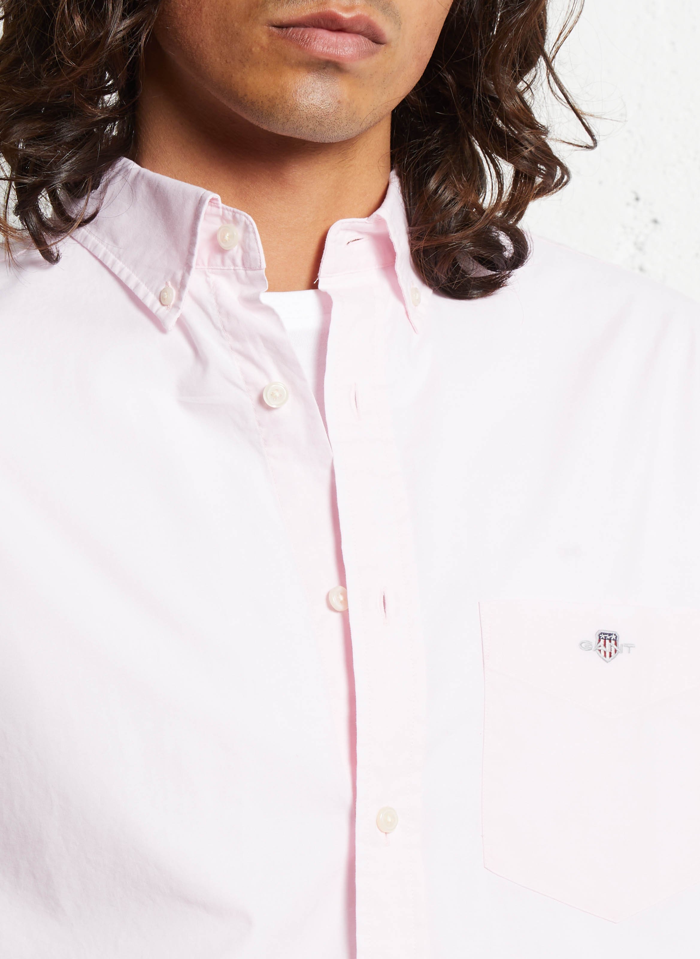 Straight-cut recycled cotton shirt with classic collar GANT Pink