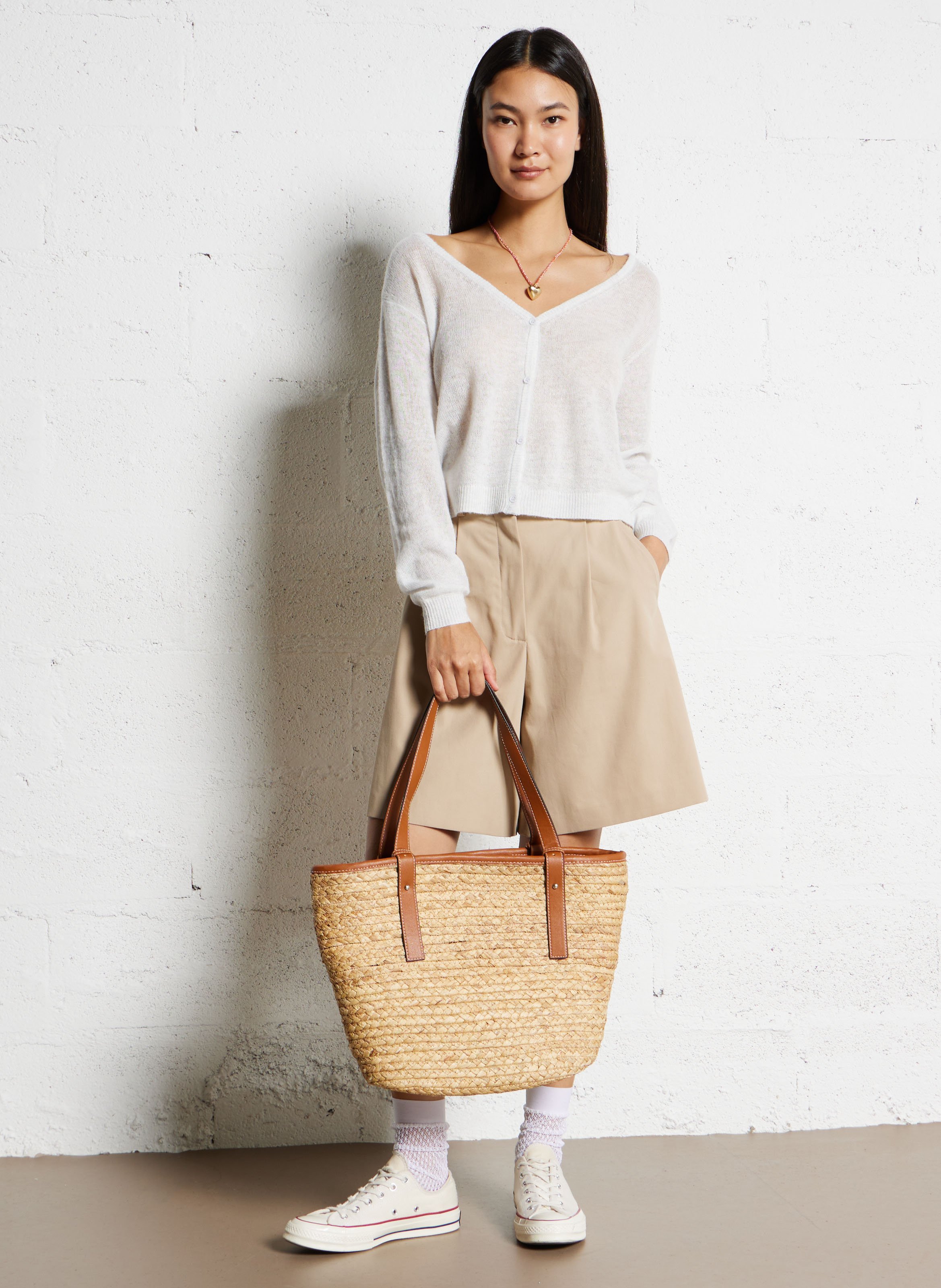 Straw tote bag PIECES Beige