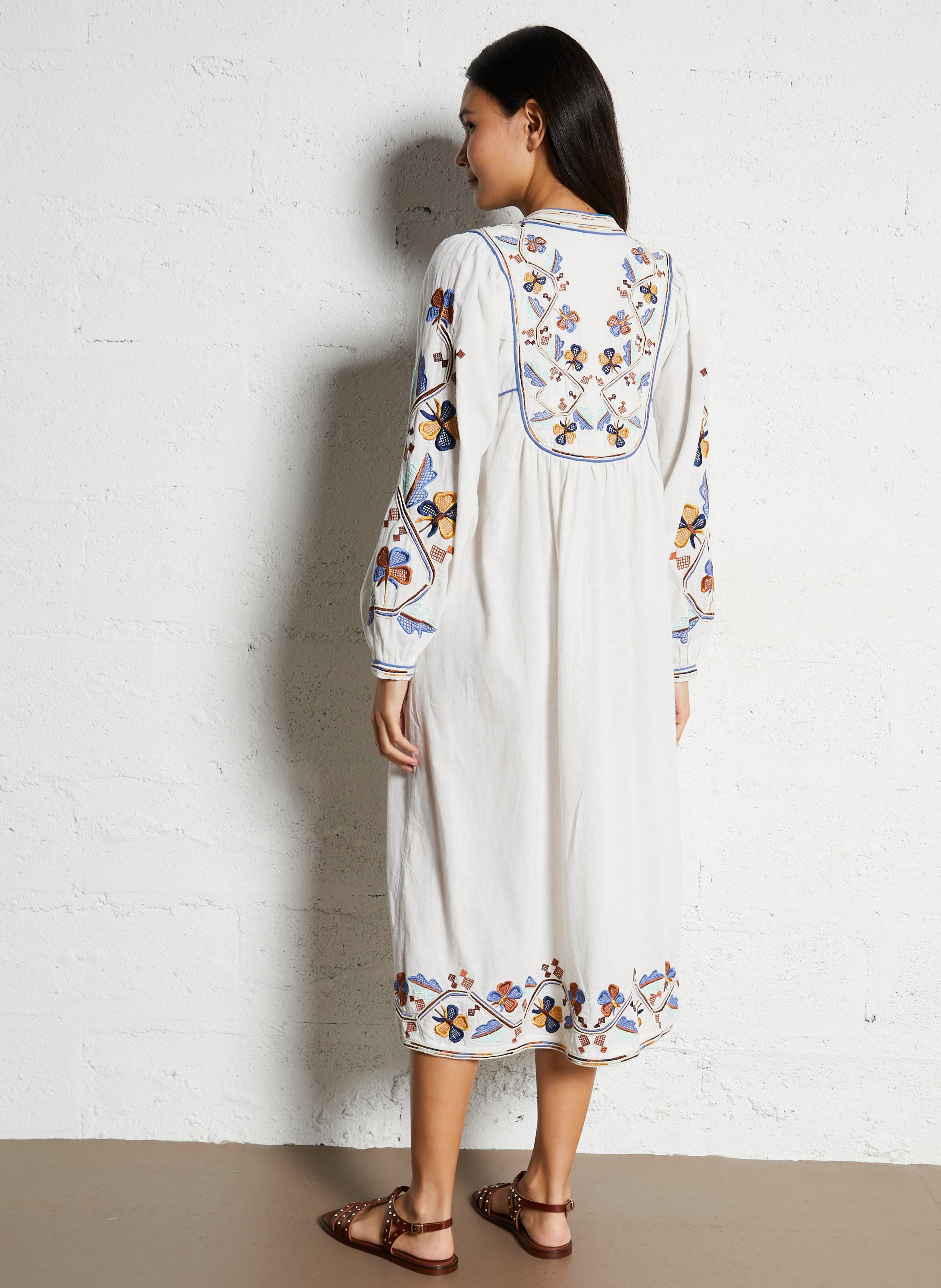 Baumwoll-Midikleid mit Henley-Ausschnitt Mehrfarbig