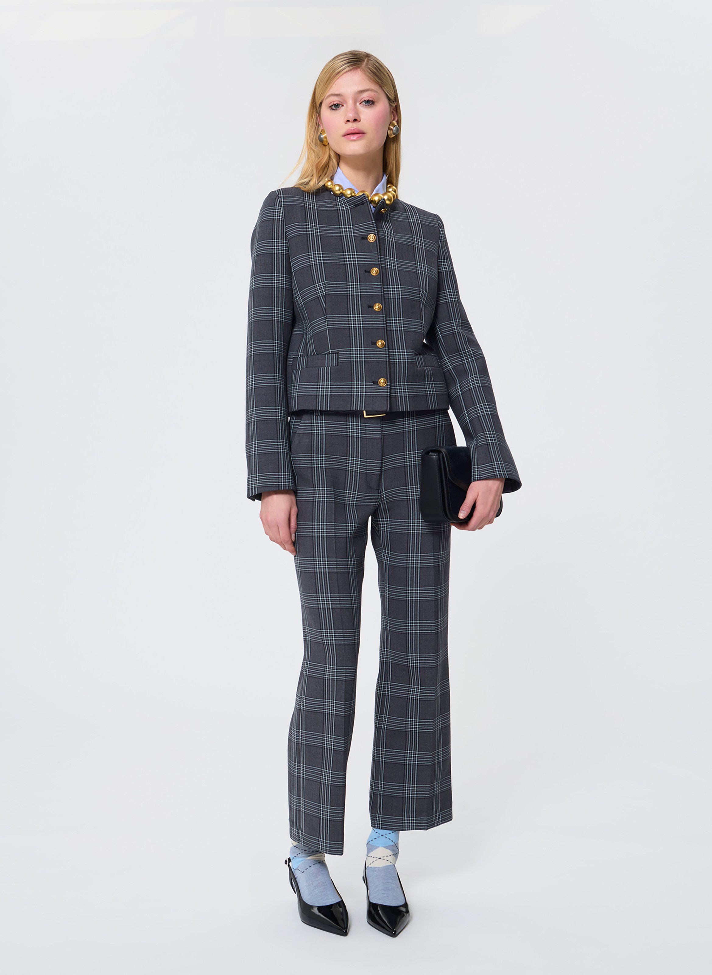 Round neck checkered print jacket TARA JARMON Grey