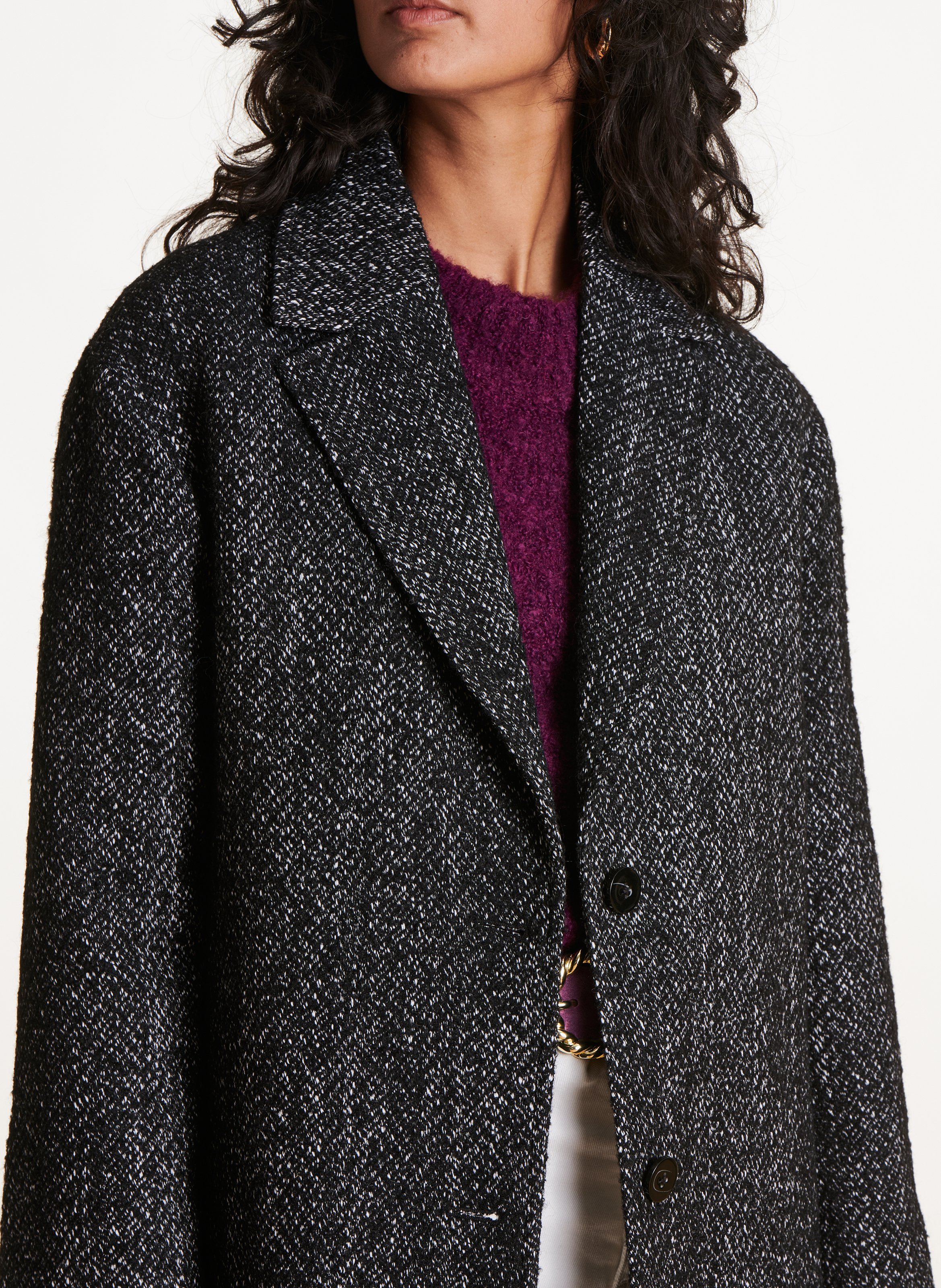Manteau col tailleur en laine mélangée LA FEE MARABOUTEE Noir