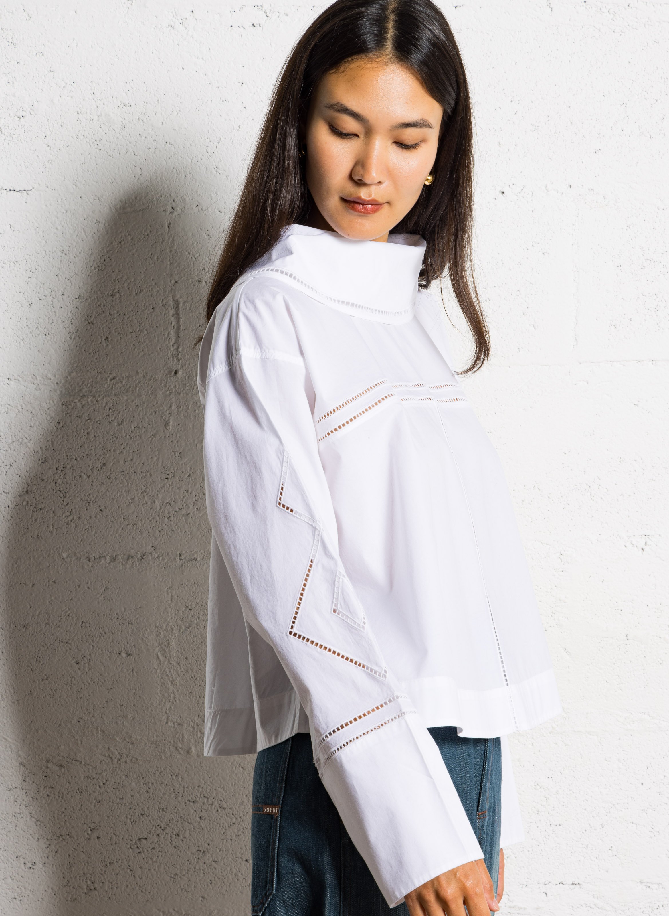 Gerades Baumwollhemd mit Stickerei SOEUR Weiss