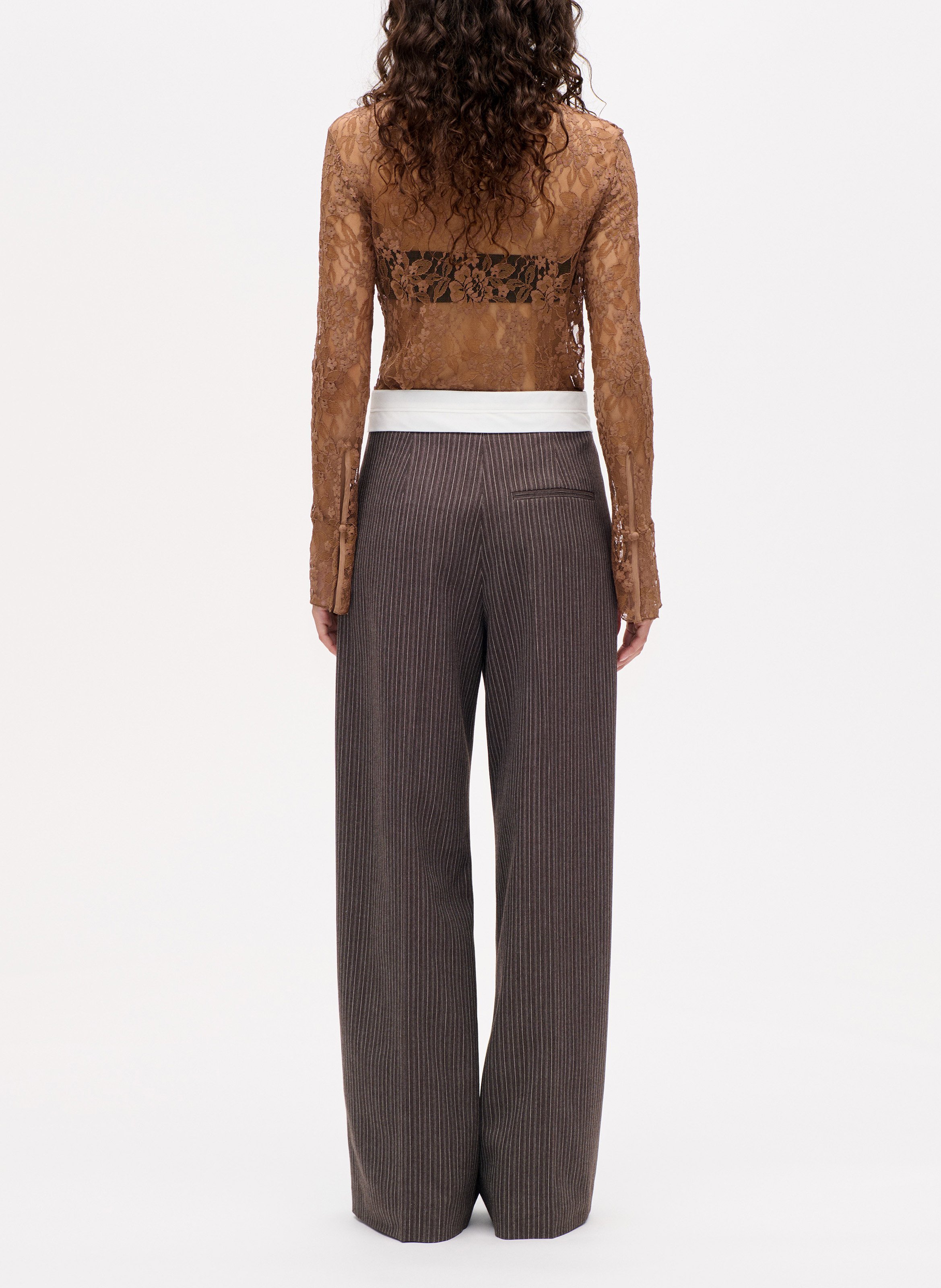 Pantalon large taille haute en fibres recyclées mélangées BAUM UND PFERDGARTEN Marron