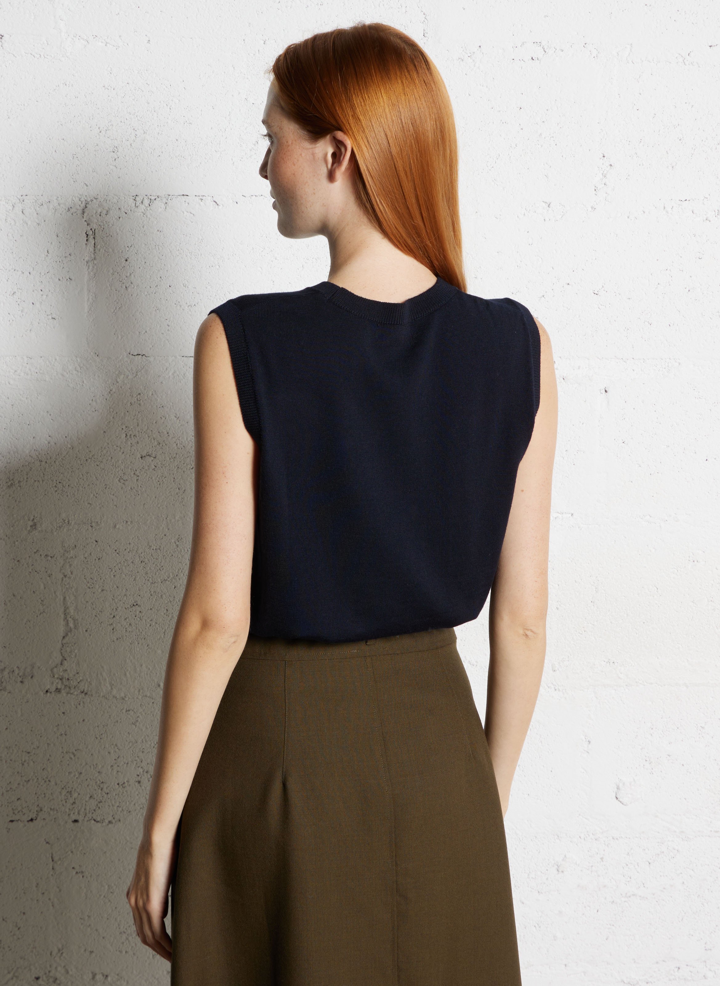 Sleeveless round neck merino wool sweater SOEUR Blue