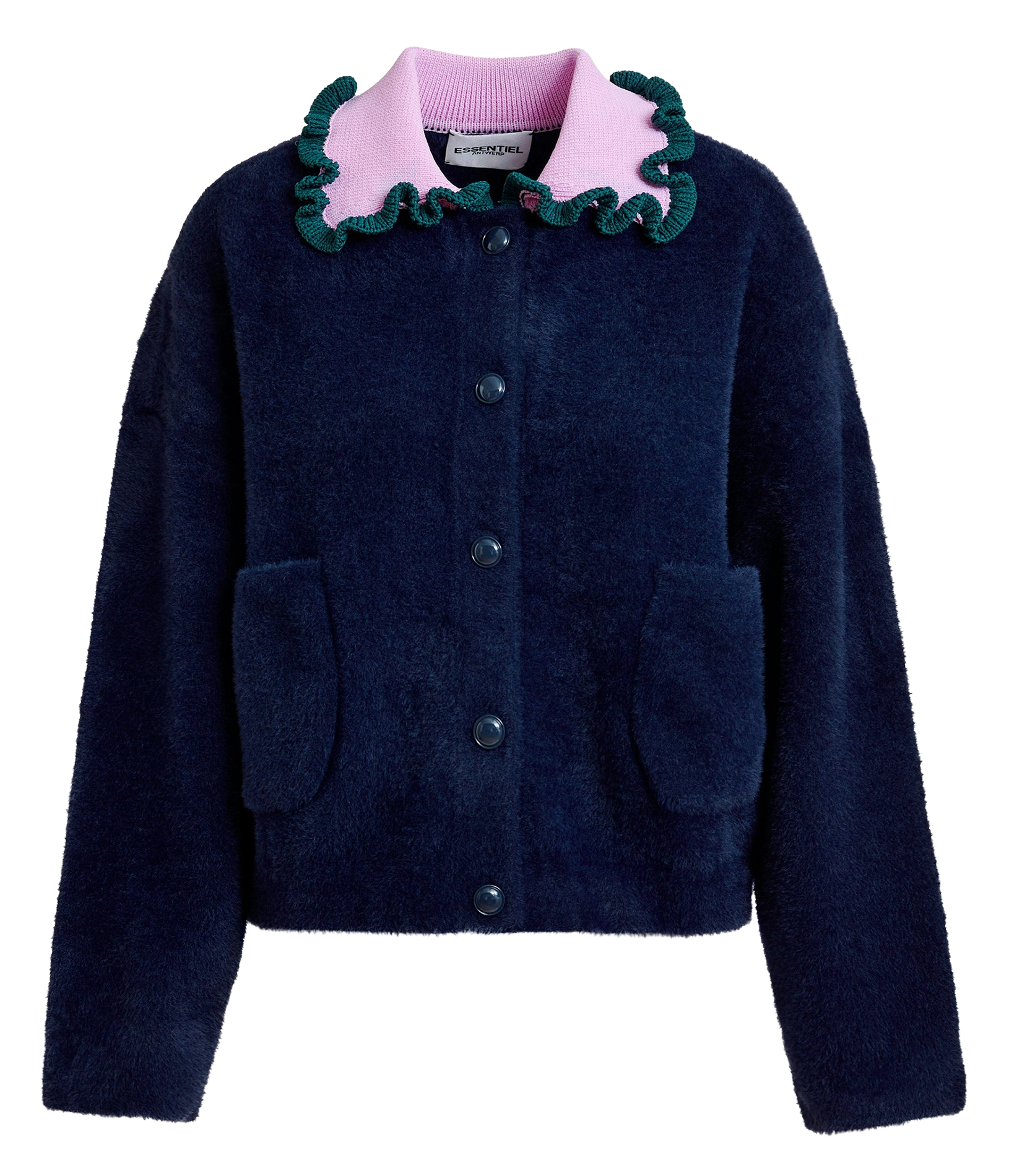 Cardigan droit col classique en maille ESSENTIEL ANTWERP Bleu