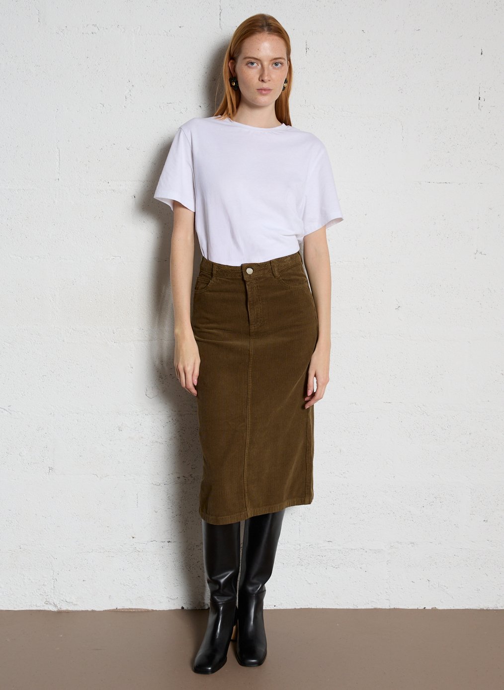 Jupe midi en coton côtelé MAISON 123 Vert