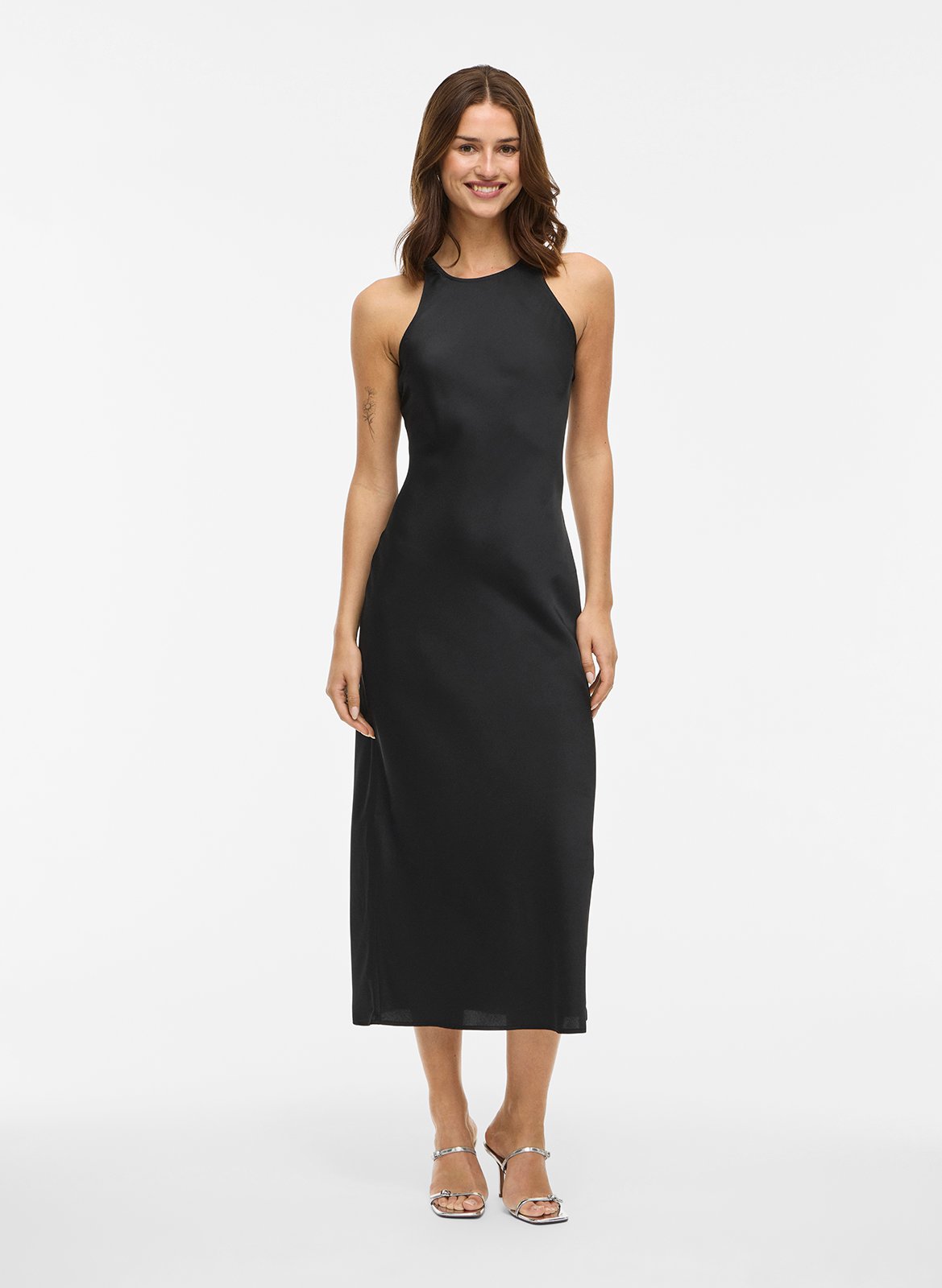 Long satin round-neck dress VILA Black