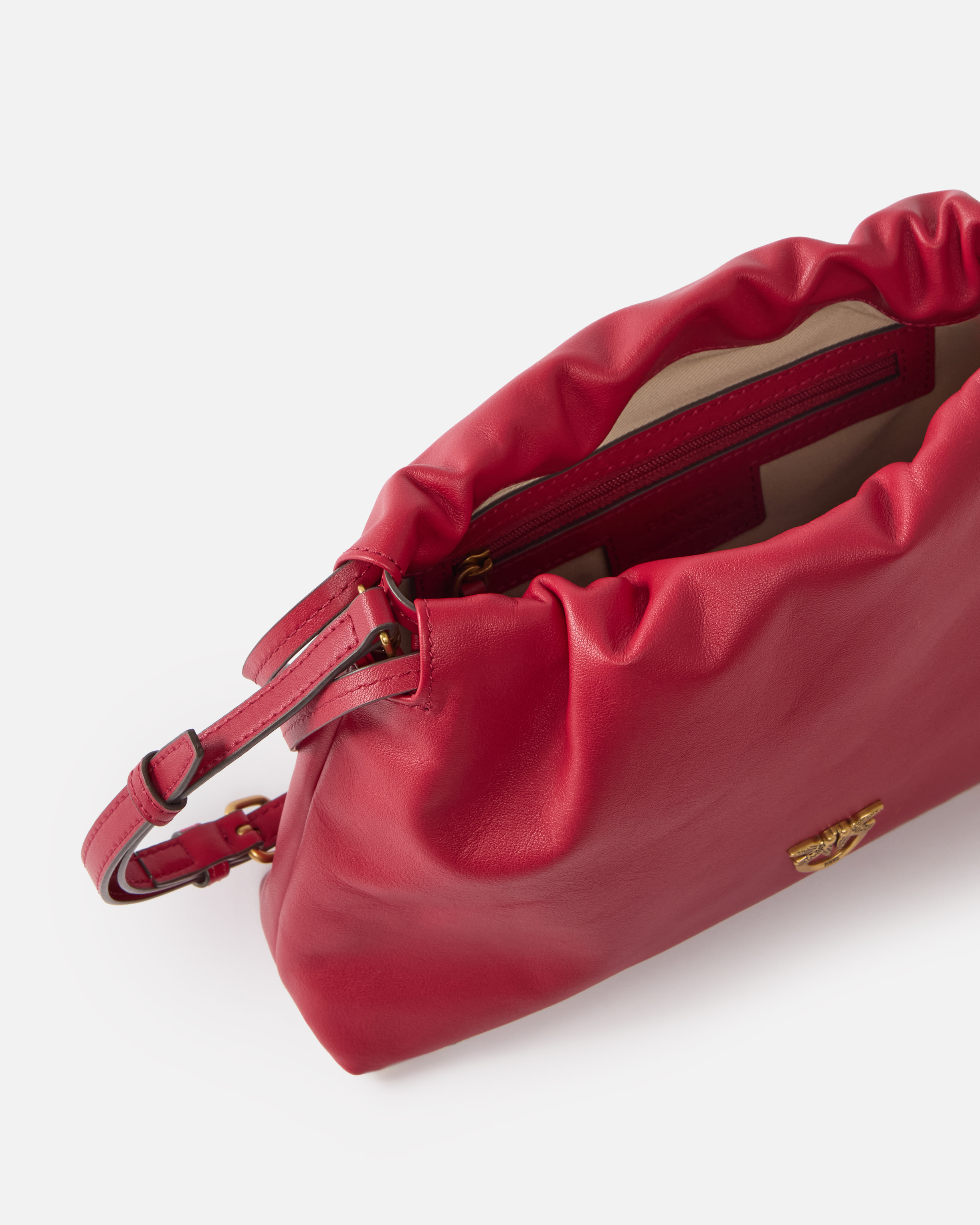 Small leather shoulder bag with drawstring Red