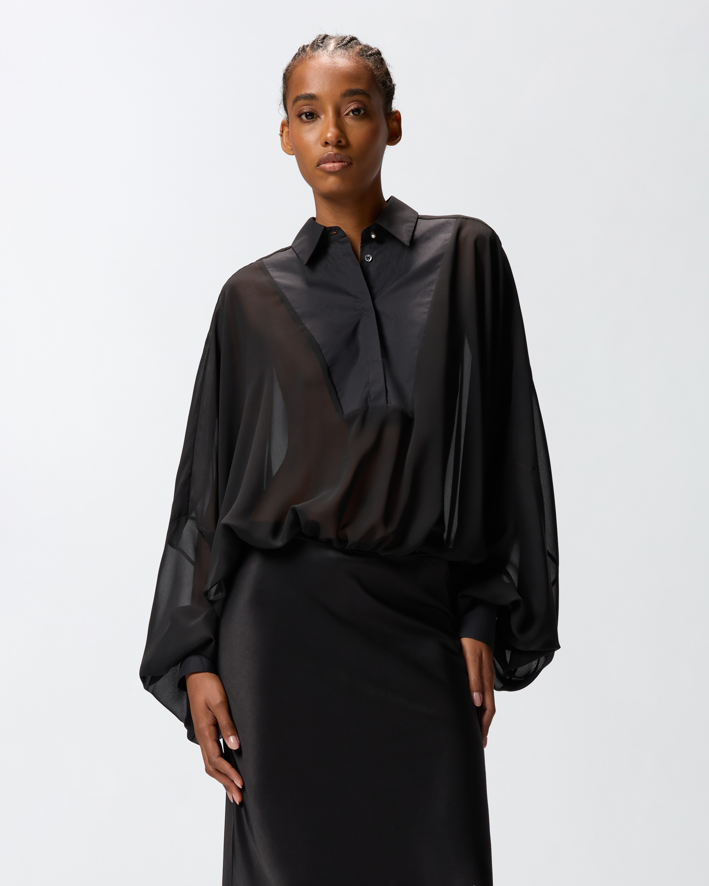 Chiffon and poplin bodysuit with wide sleeves PINKO Black