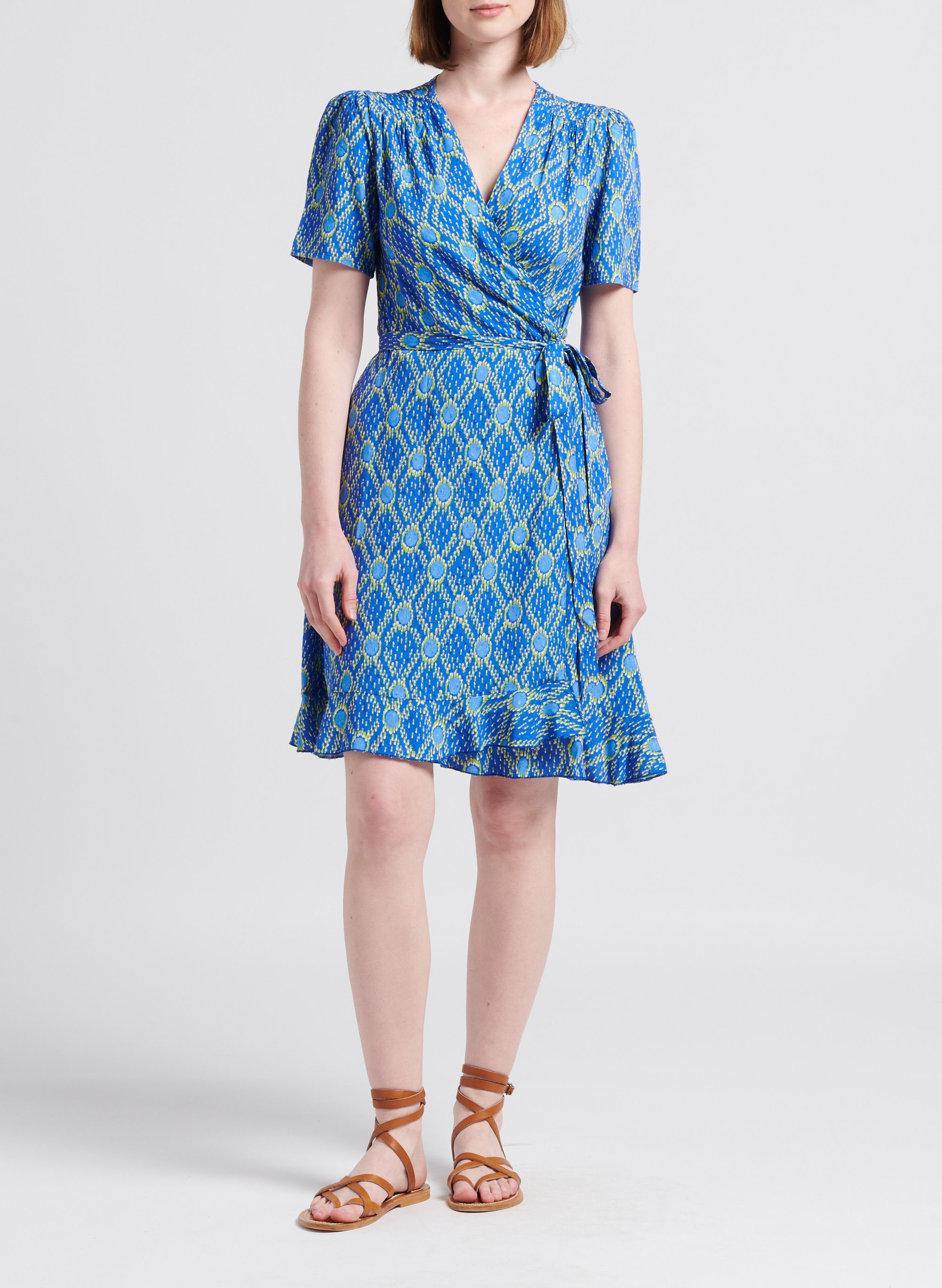 Korte wikkeljurk met print LA PETITE ETOILE Blauw