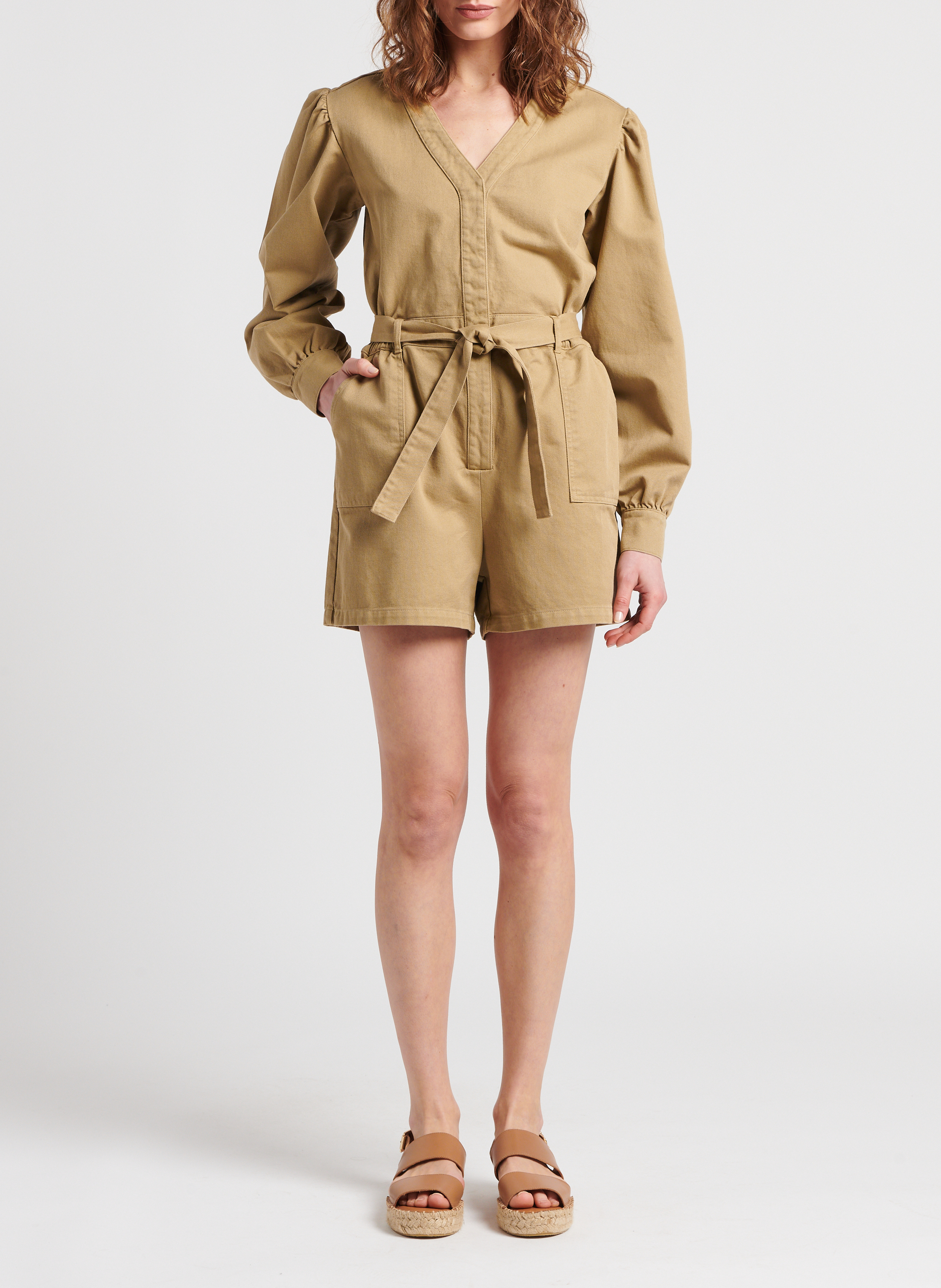 V-neck cotton playsuit THE NEW SOCIETY Khaki
