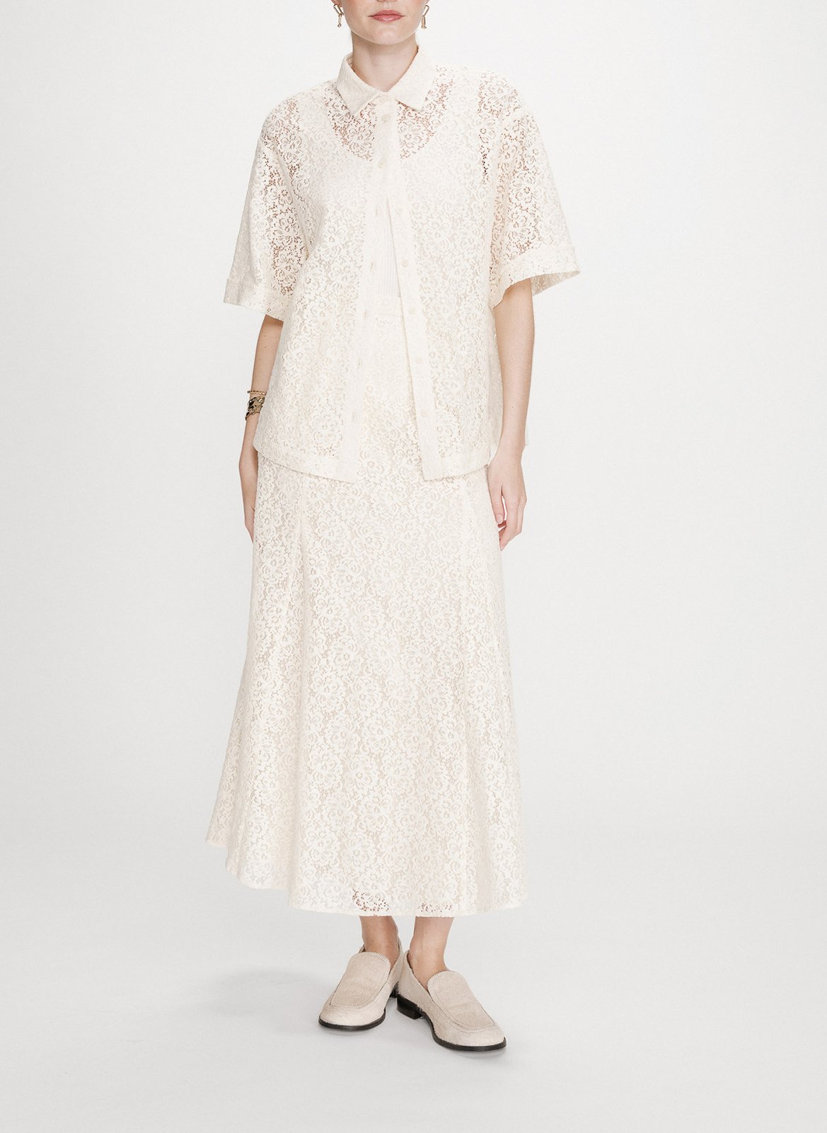 Chemise col classique en dentelle GRACE ET MILA Blanc