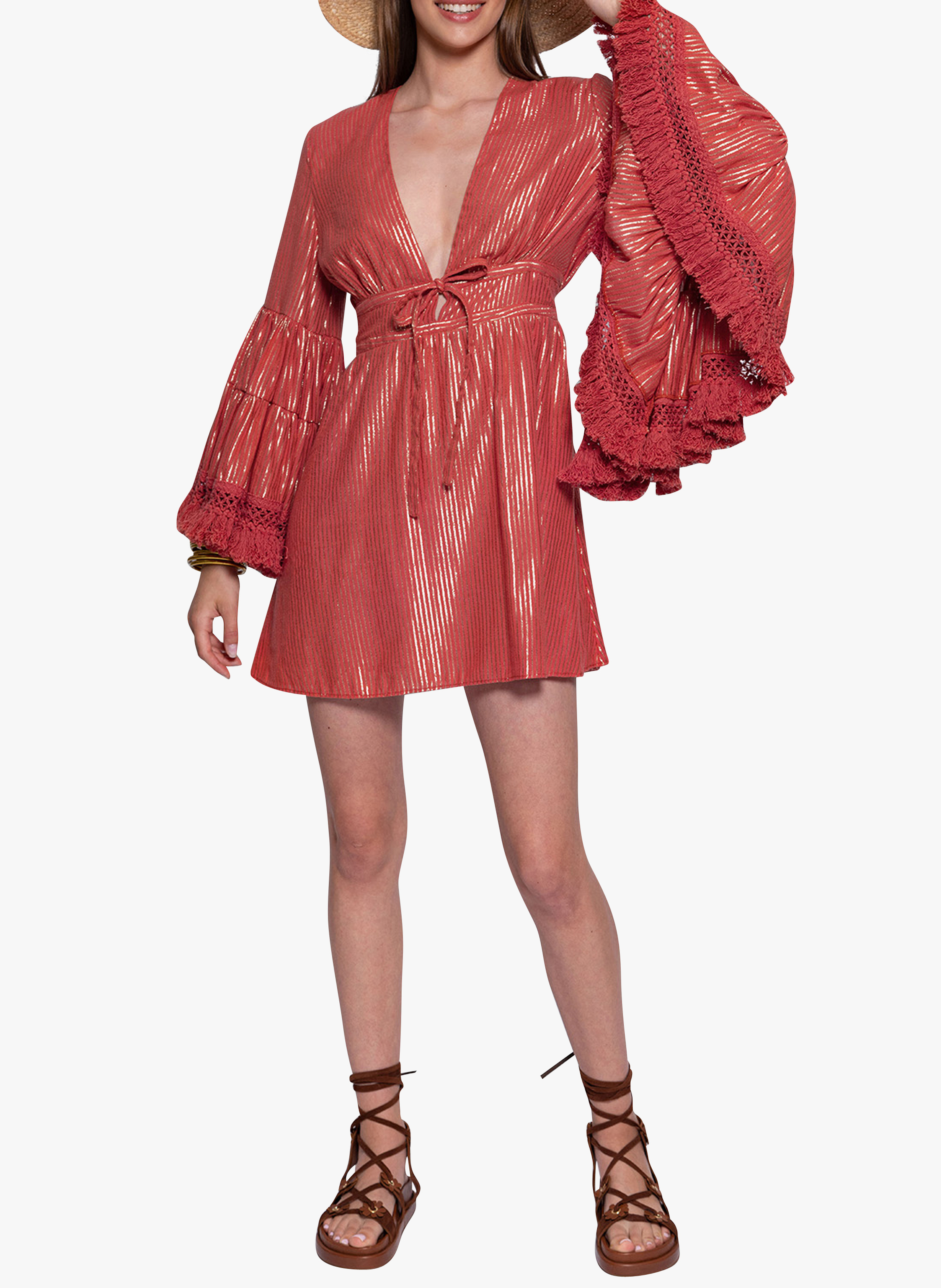 Robe courte col V en coton mélangé  SUNDRESS Rose