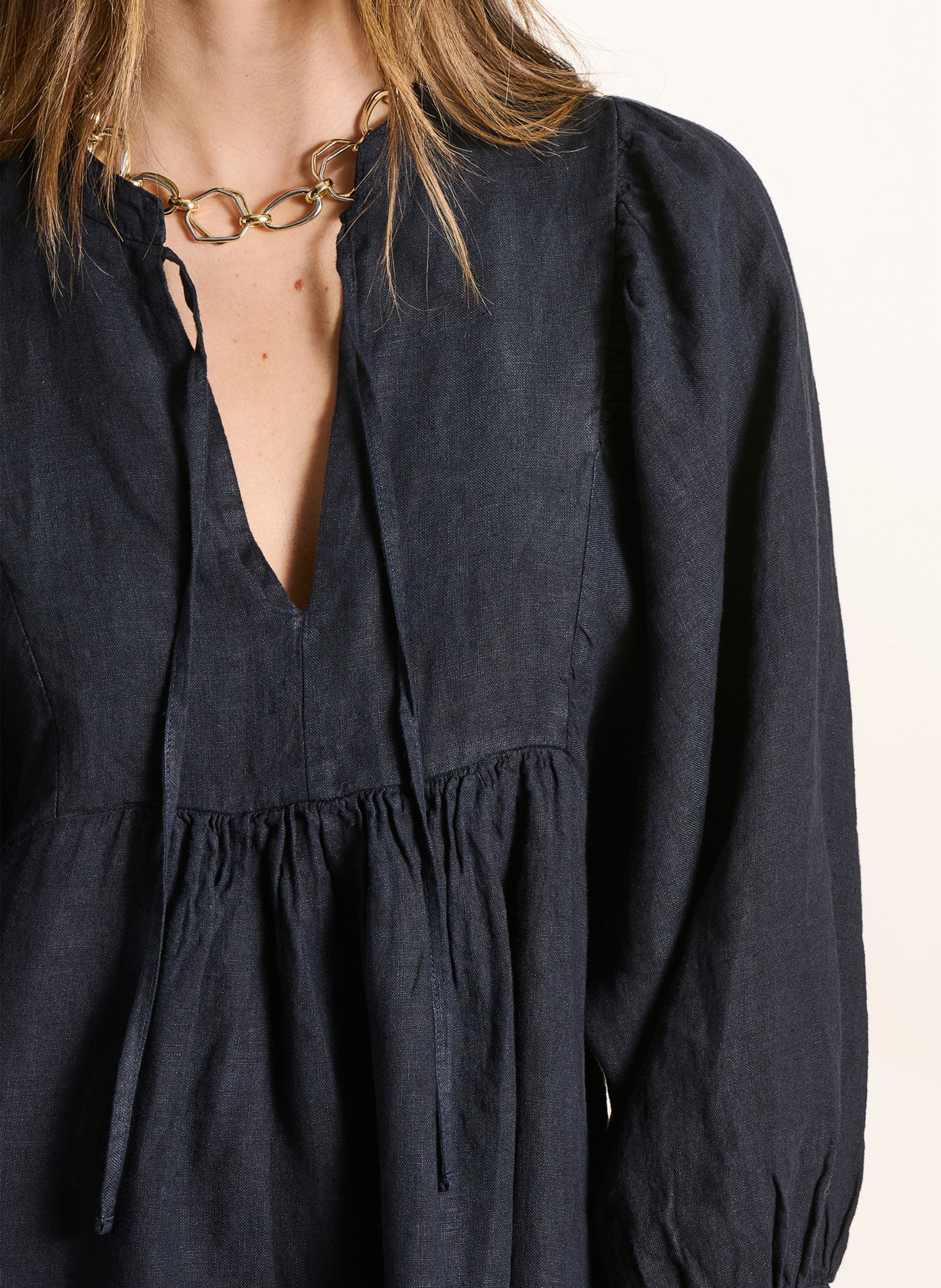 Robe longue ample en lin LA FEE MARABOUTEE Bleu